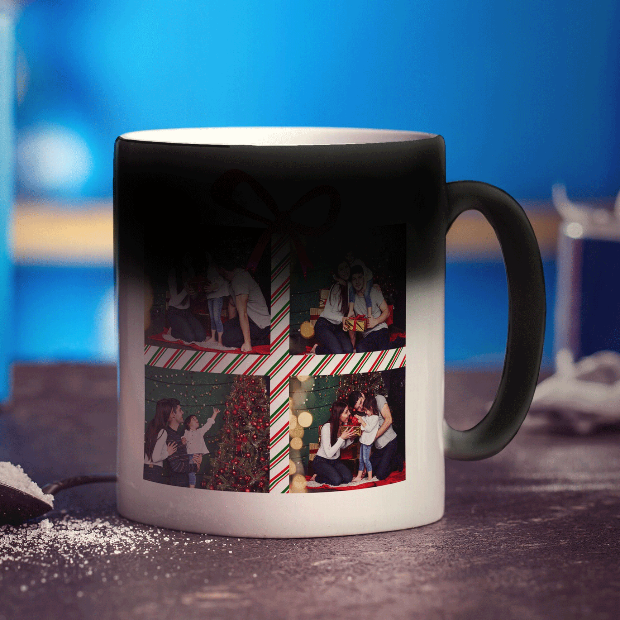 4 Photo Grid Christmas Present with Name Mug