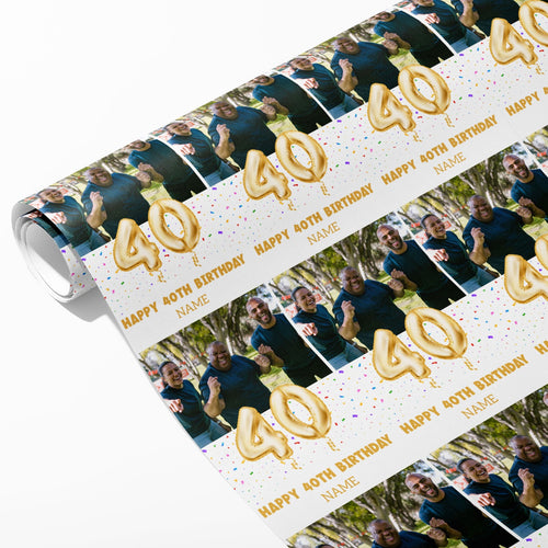 40th Milestone Birthday Balloon Photo and Name Wrapping Paper