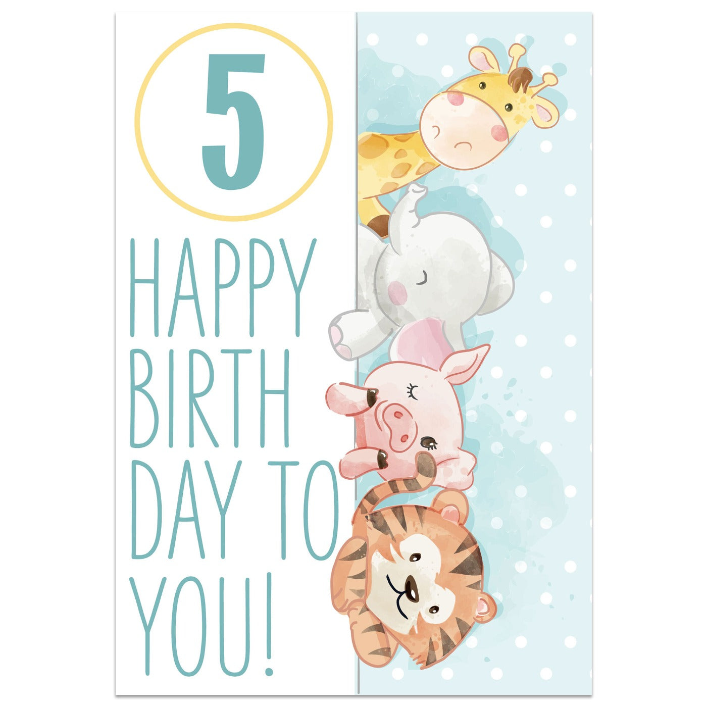 Jungle Animals 5th Birthday Card