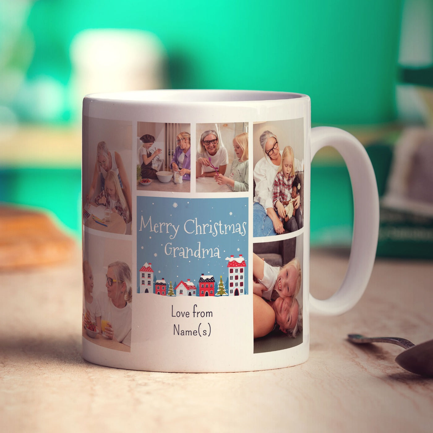 6 Photo Merry Christmas Grandma with Text Mug
