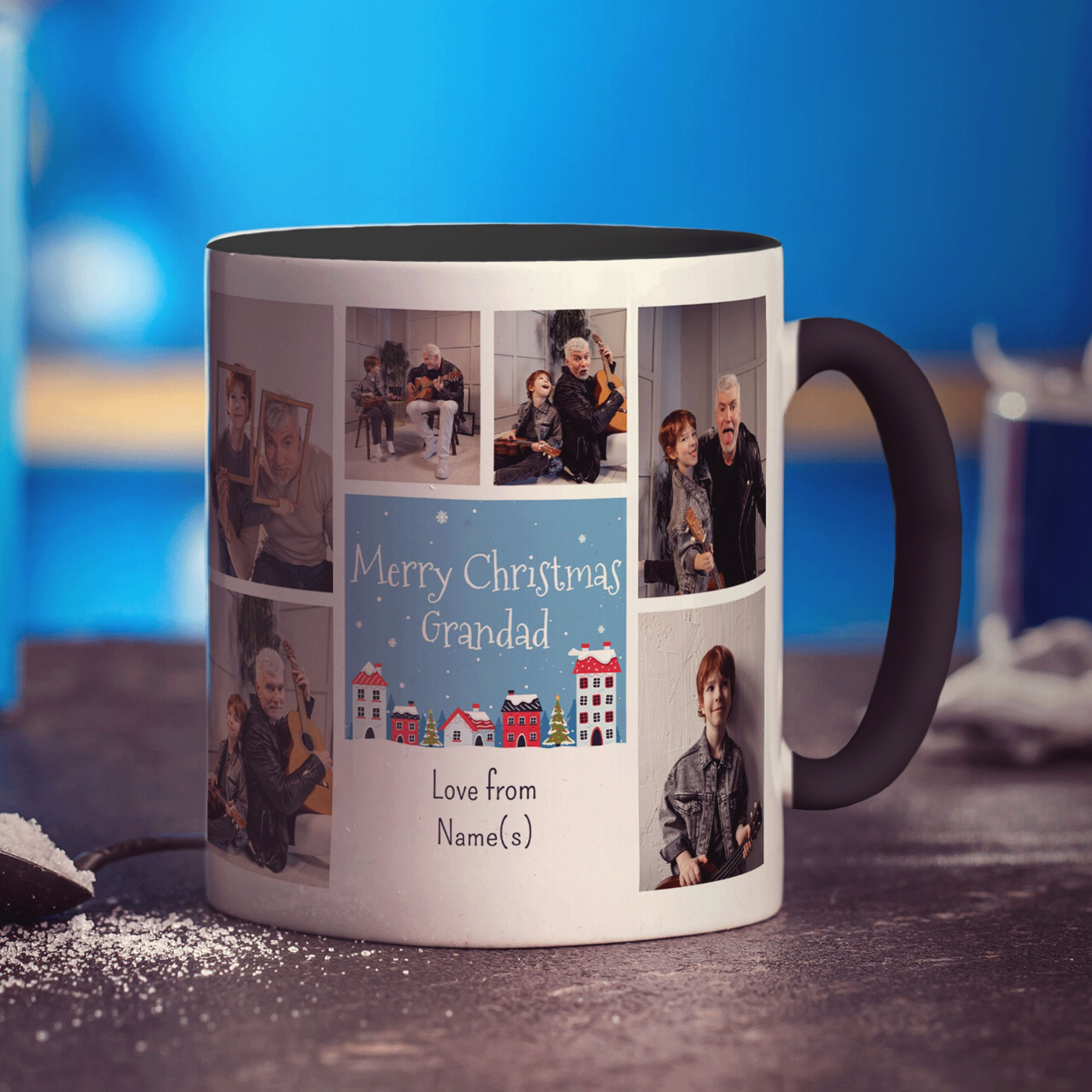 6 Photo Merry Christmas Grandad with Text Mug