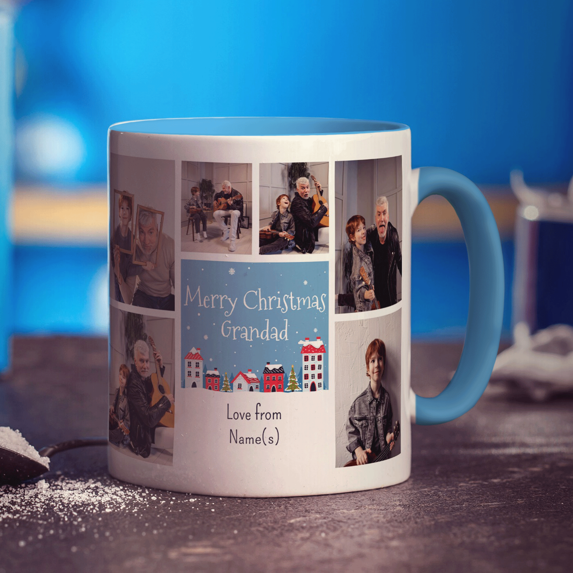6 Photo Merry Christmas Grandad with Text Mug