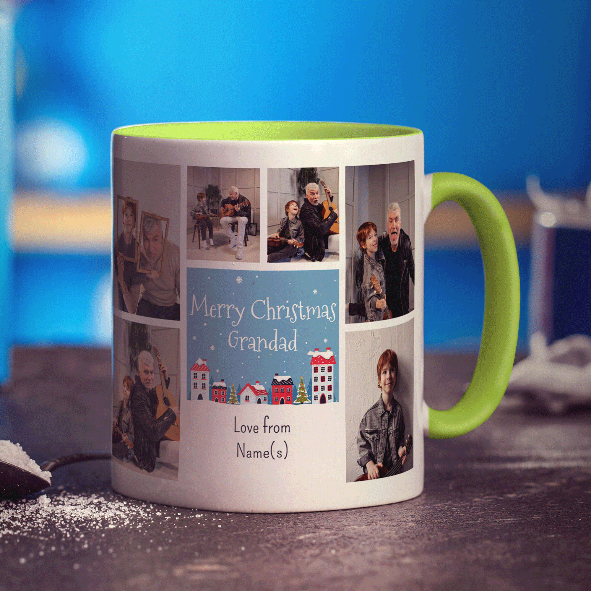 6 Photo Merry Christmas Grandad with Text Mug