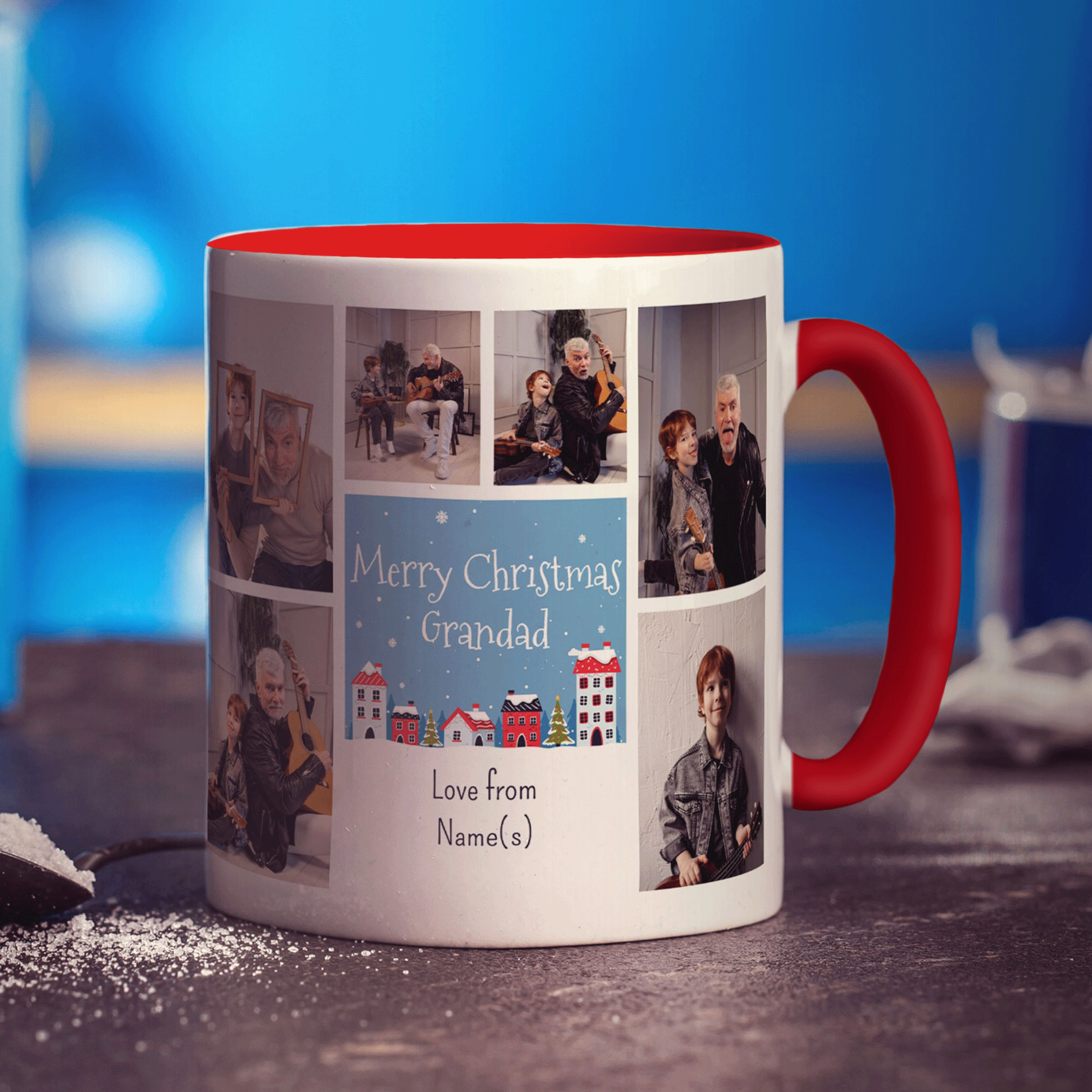 6 Photo Merry Christmas Grandad with Text Mug