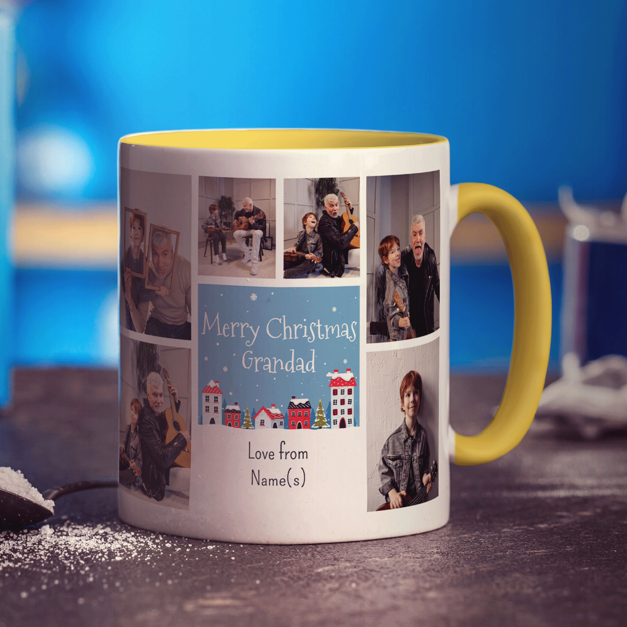 6 Photo Merry Christmas Grandad with Text Mug