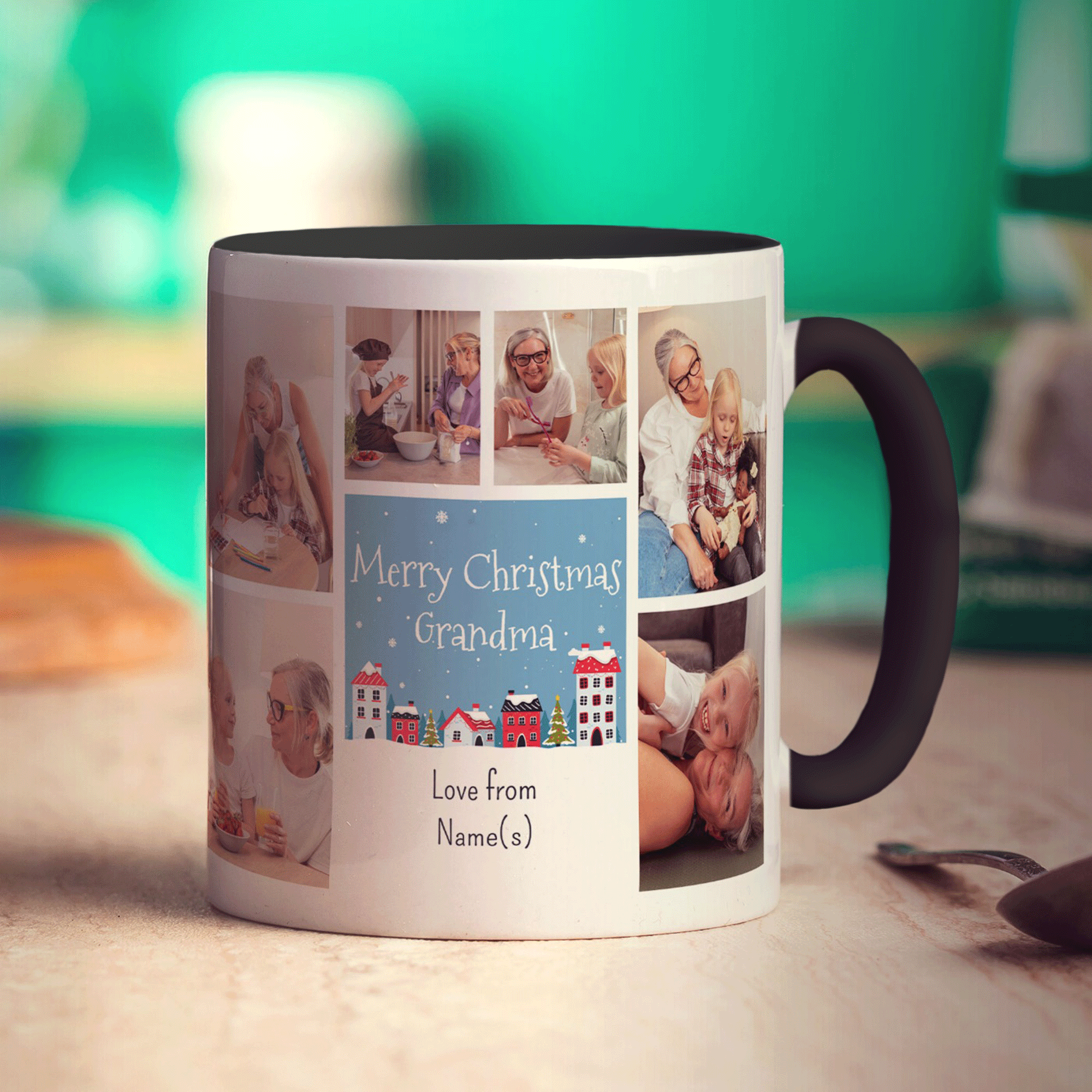 6 Photo Merry Christmas Grandma with Text Mug
