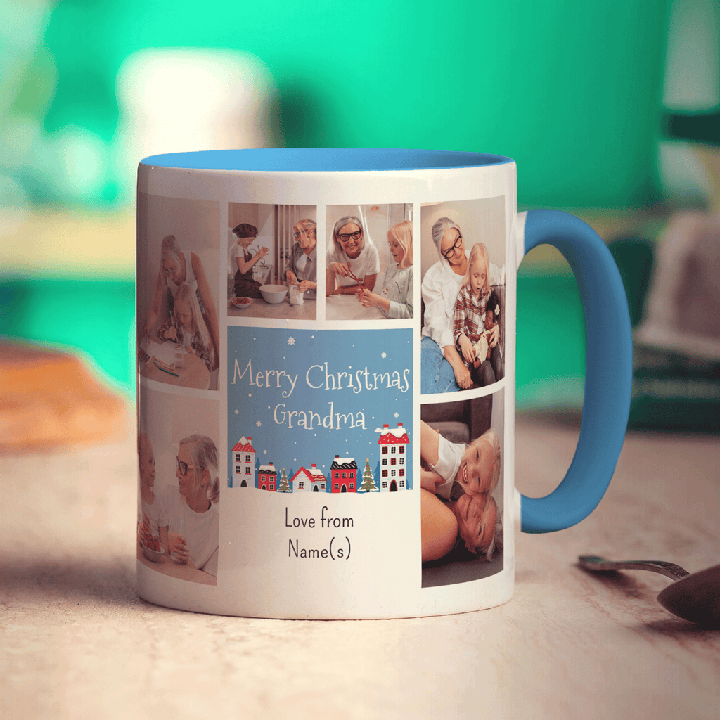 6 Photo Merry Christmas Grandma with Text Mug - Standard 330ml (11oz) / Blue