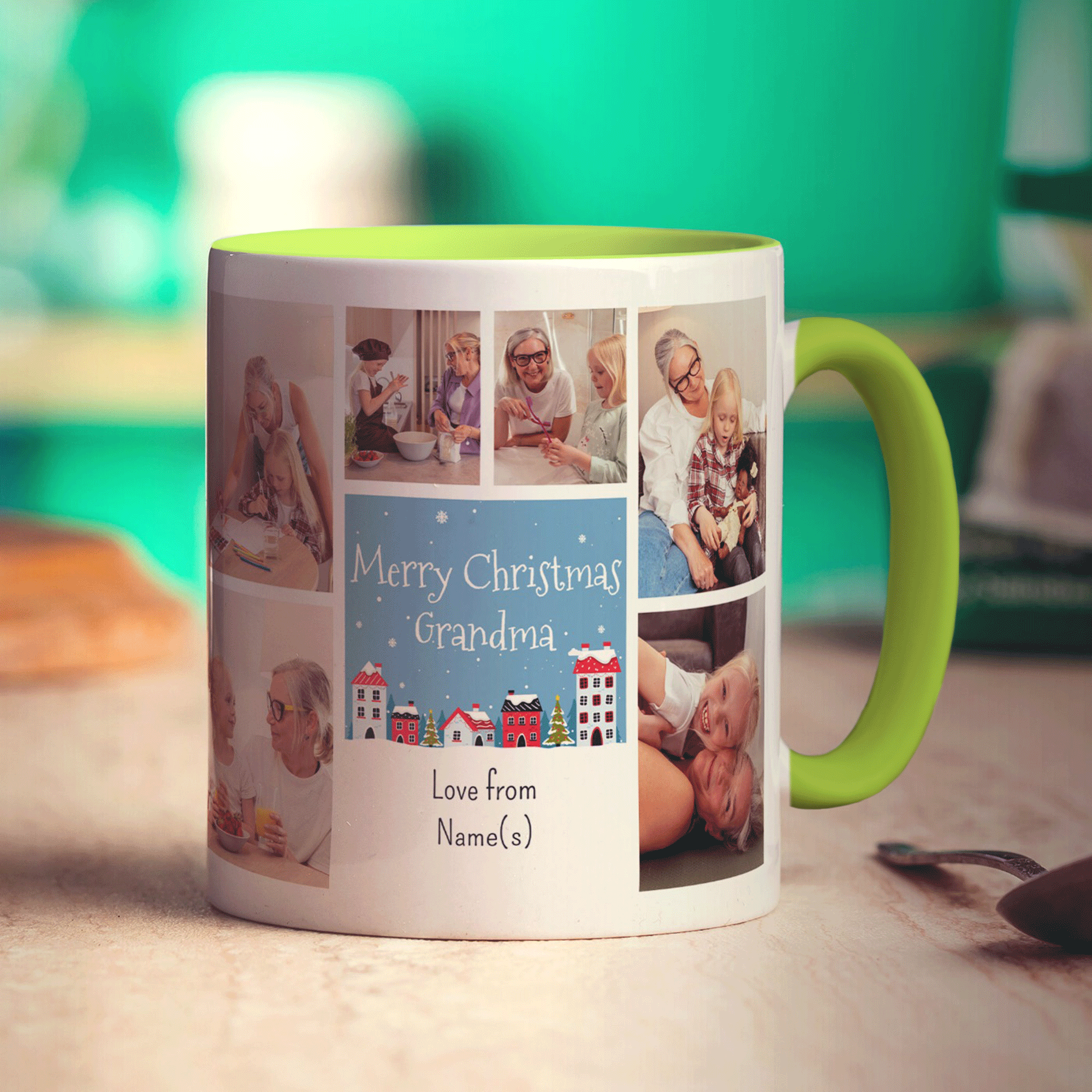 6 Photo Merry Christmas Grandma with Text Mug