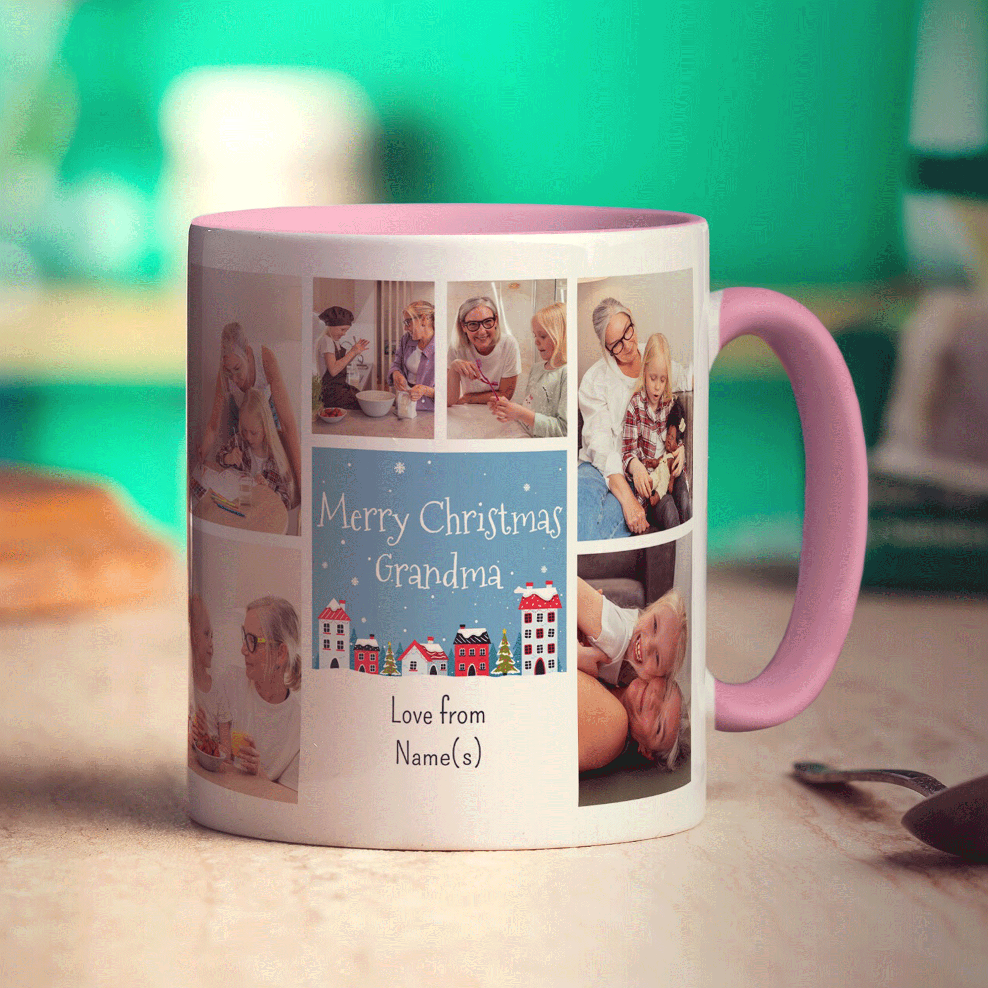 6 Photo Merry Christmas Grandma with Text Mug