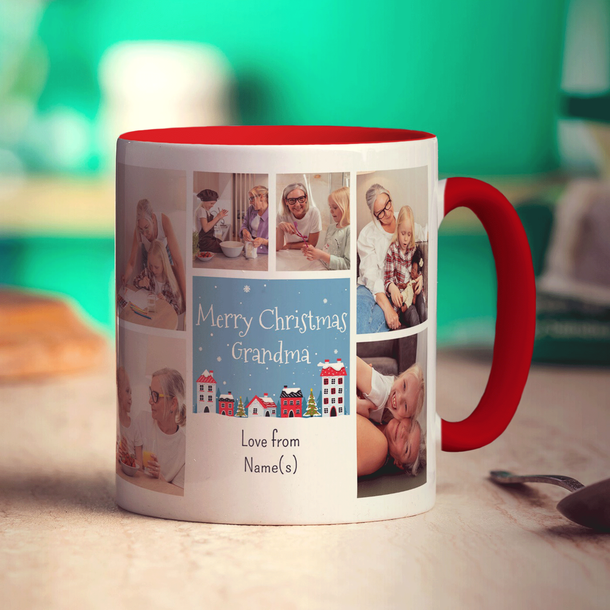 6 Photo Merry Christmas Grandma with Text Mug
