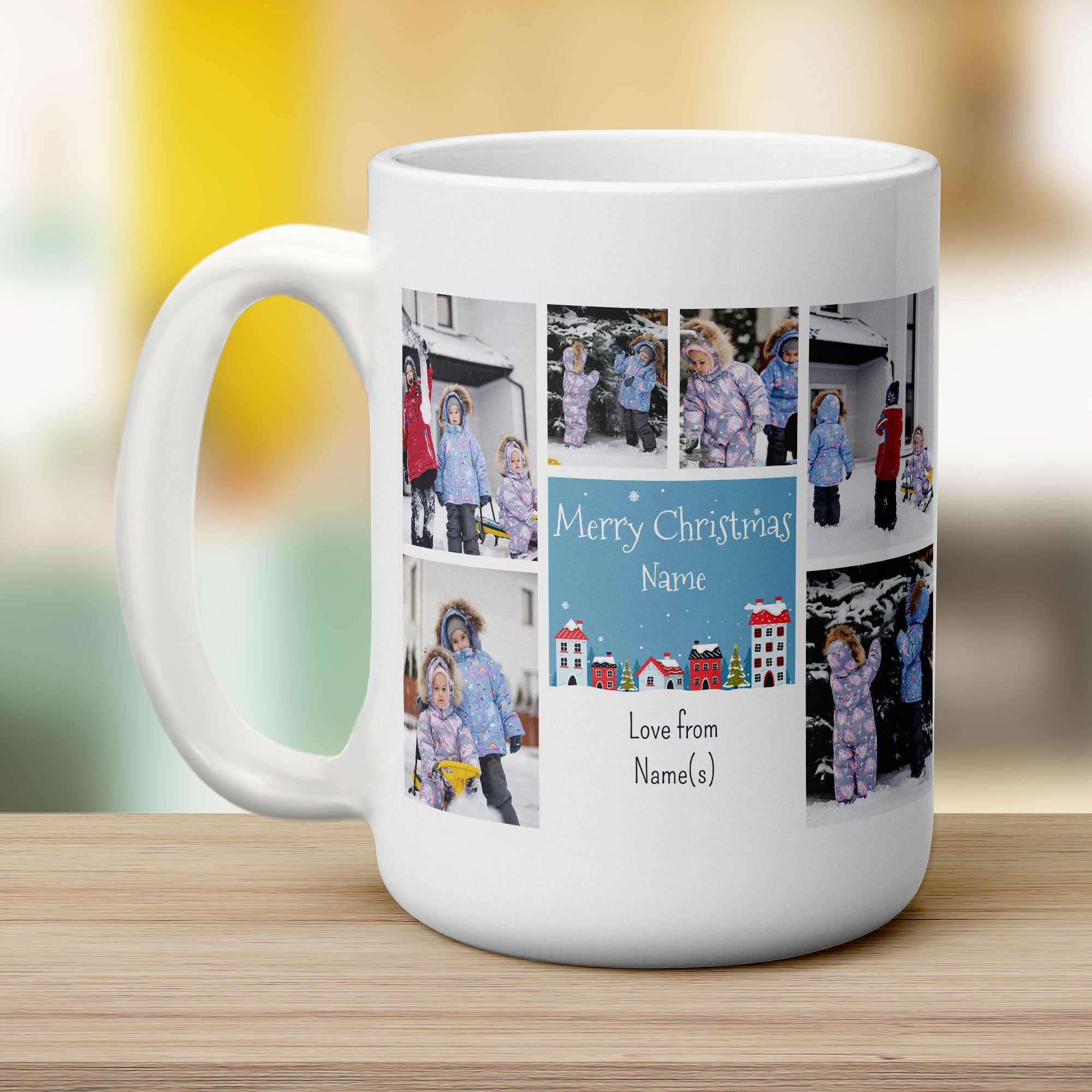 6 Photo Merry Christmas Name with Text Mug