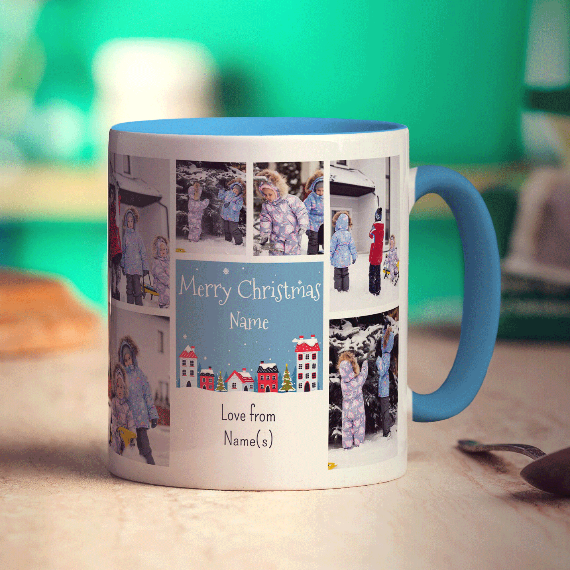 6 Photo Merry Christmas Name with Text Mug