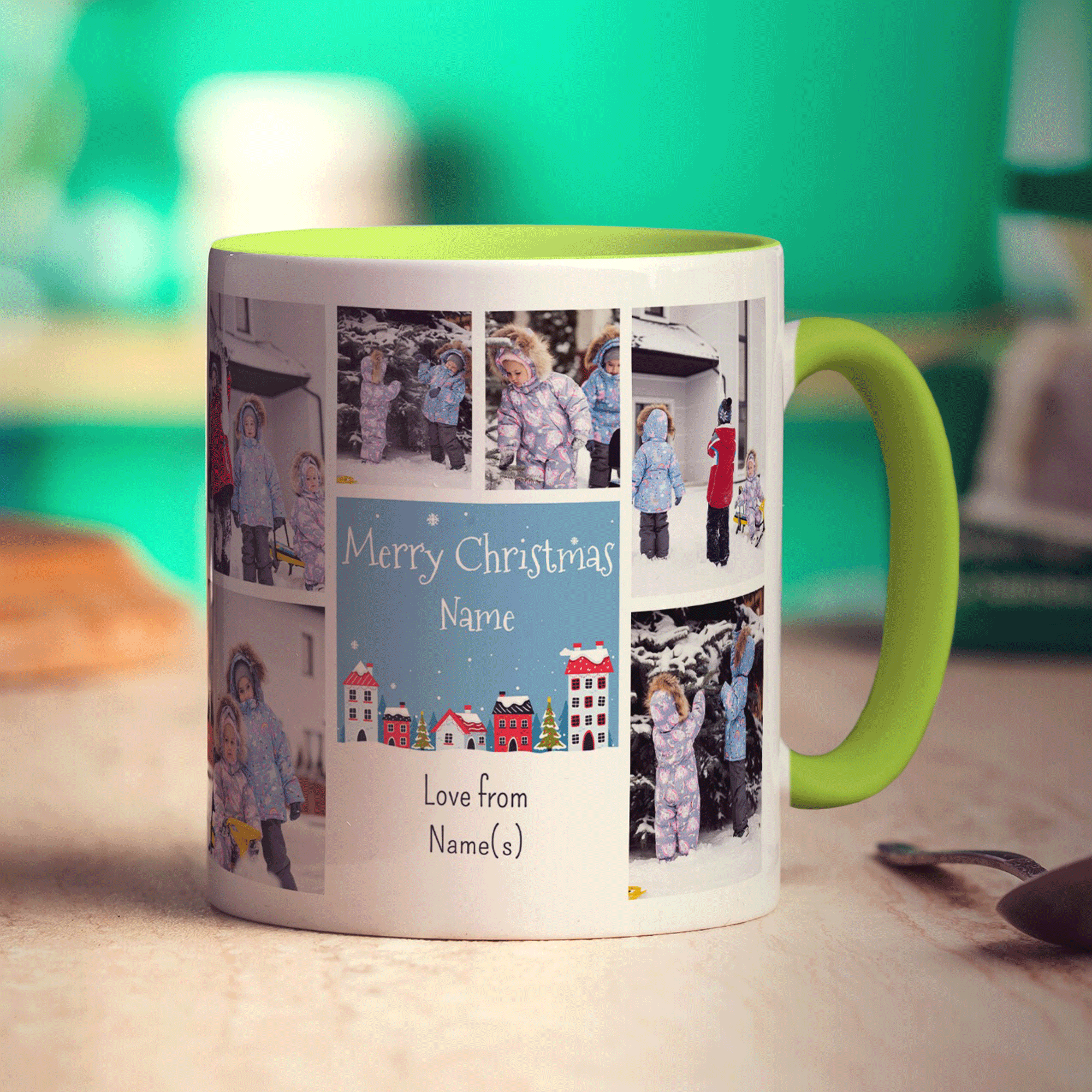 6 Photo Merry Christmas Name with Text Mug