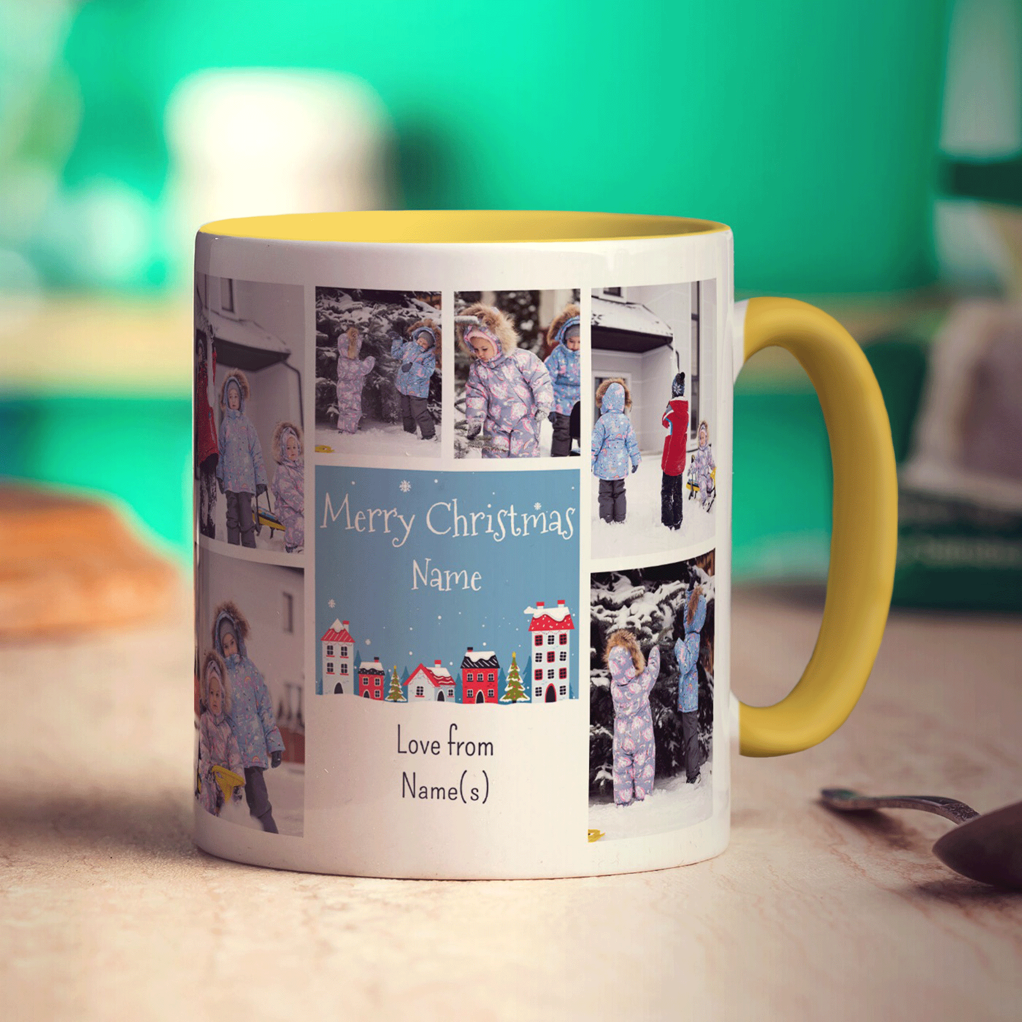 6 Photo Merry Christmas Name with Text Mug
