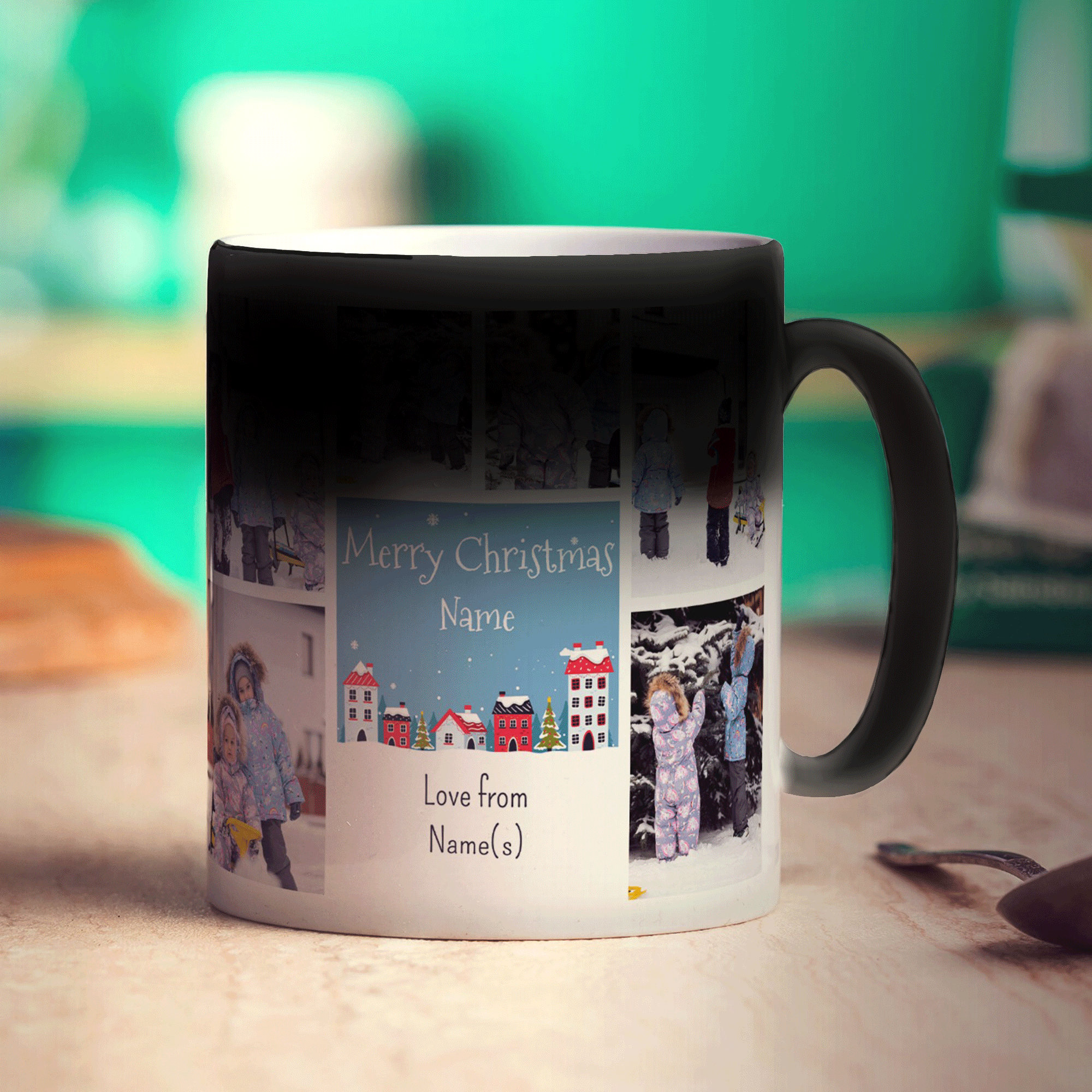 6 Photo Merry Christmas Name with Text Mug