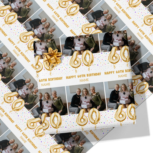 60th Milestone Birthday Balloon Photo and Name Wrapping Paper