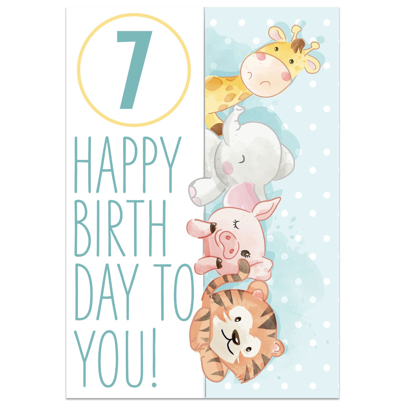 Jungle Animals 7th Birthday Card