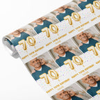 70th Milestone Birthday Balloon Photo and Name Wrapping Paper