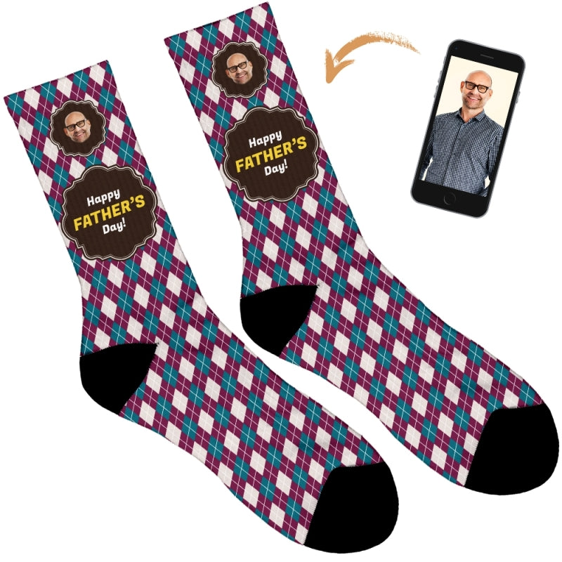 Happy Father's Day Argyle Personalised Socks
