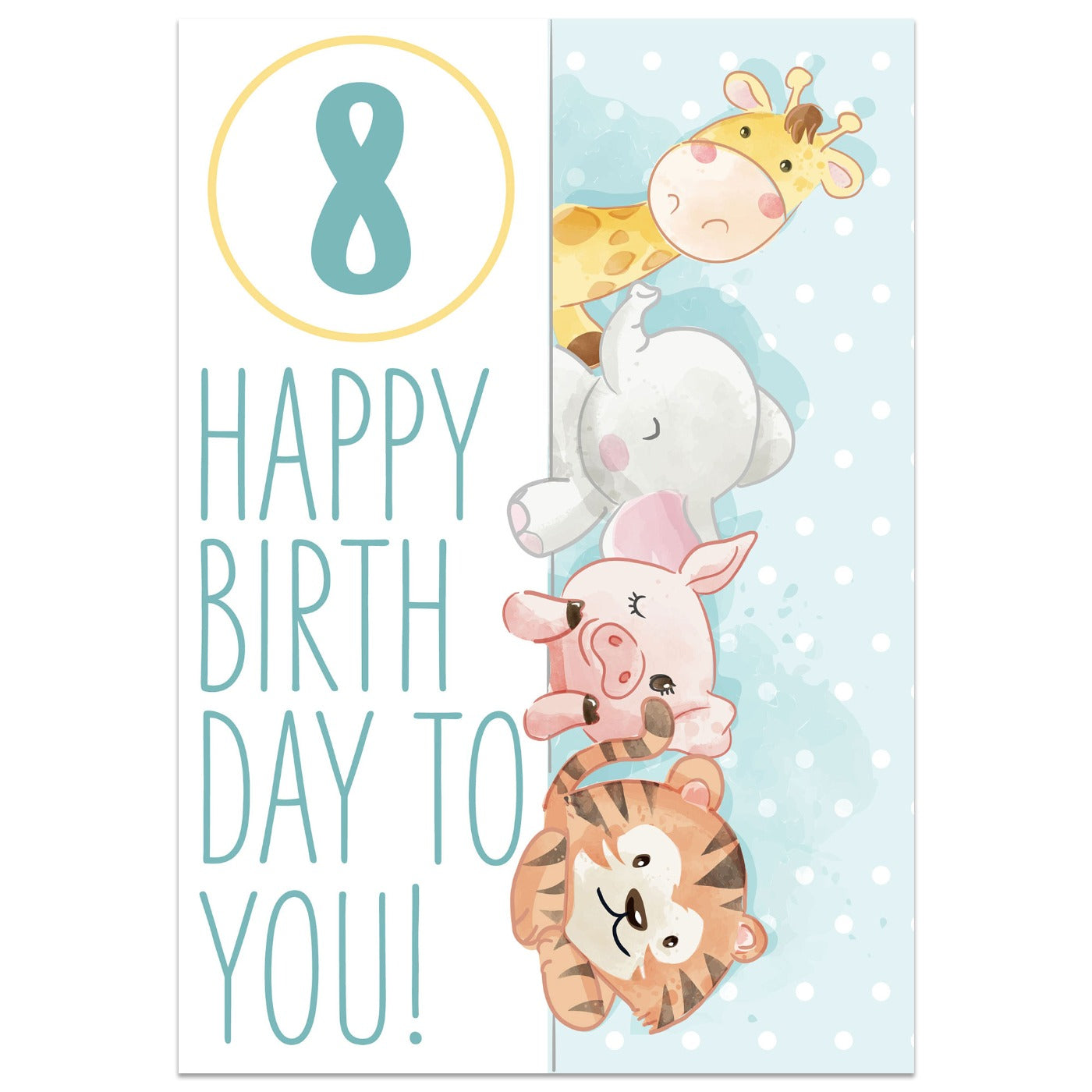 Jungle Animals 8th Birthday Card