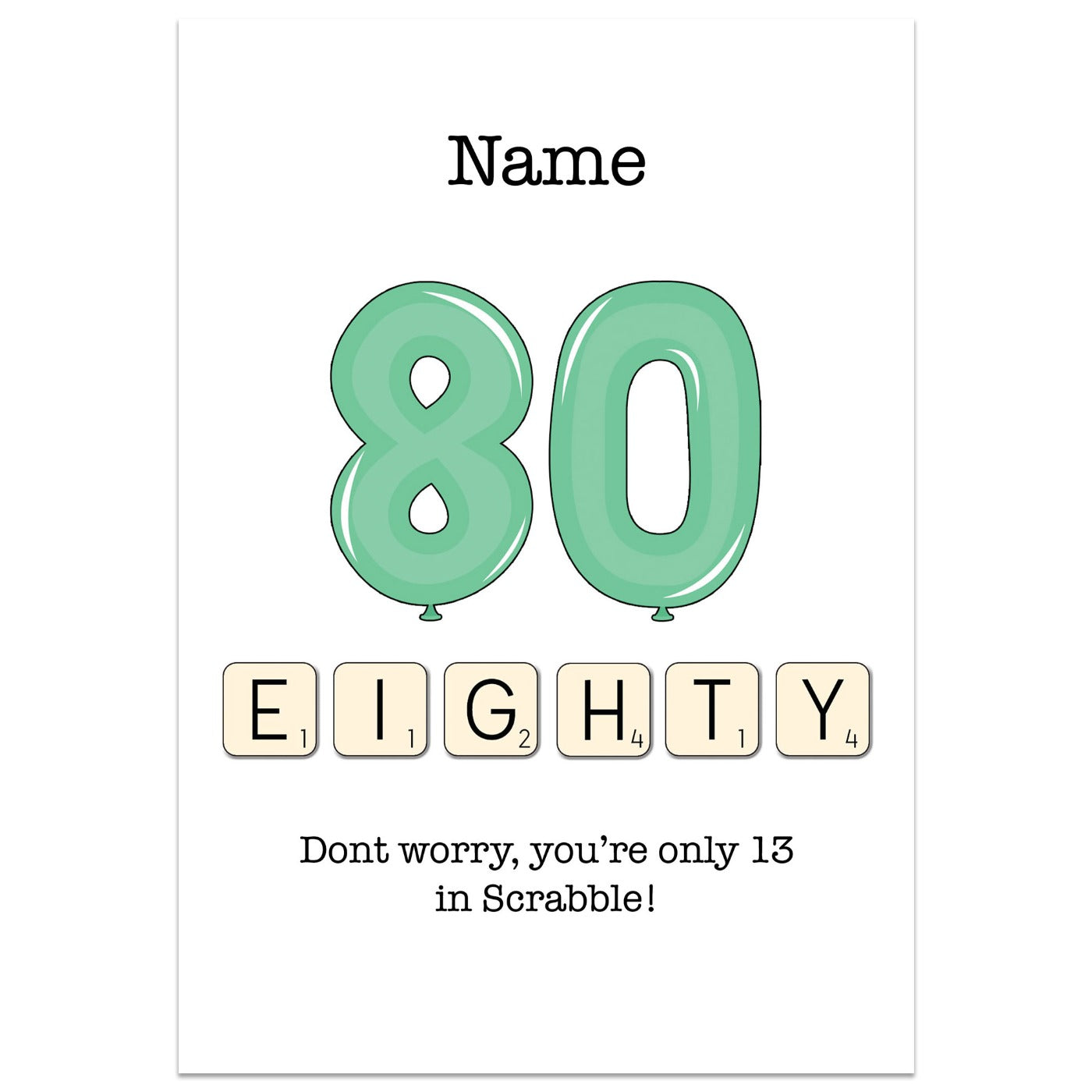 80th Birthday Scrabble Card