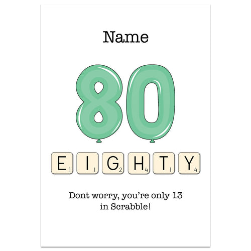 80th Birthday Scrabble Card