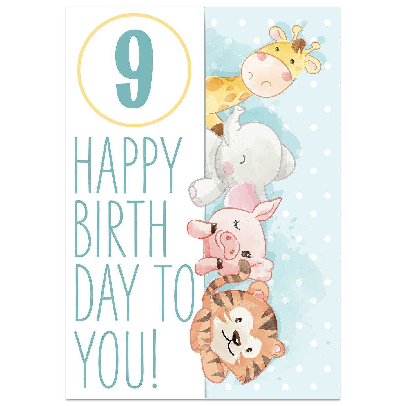 Jungle Animals 9th Birthday Card