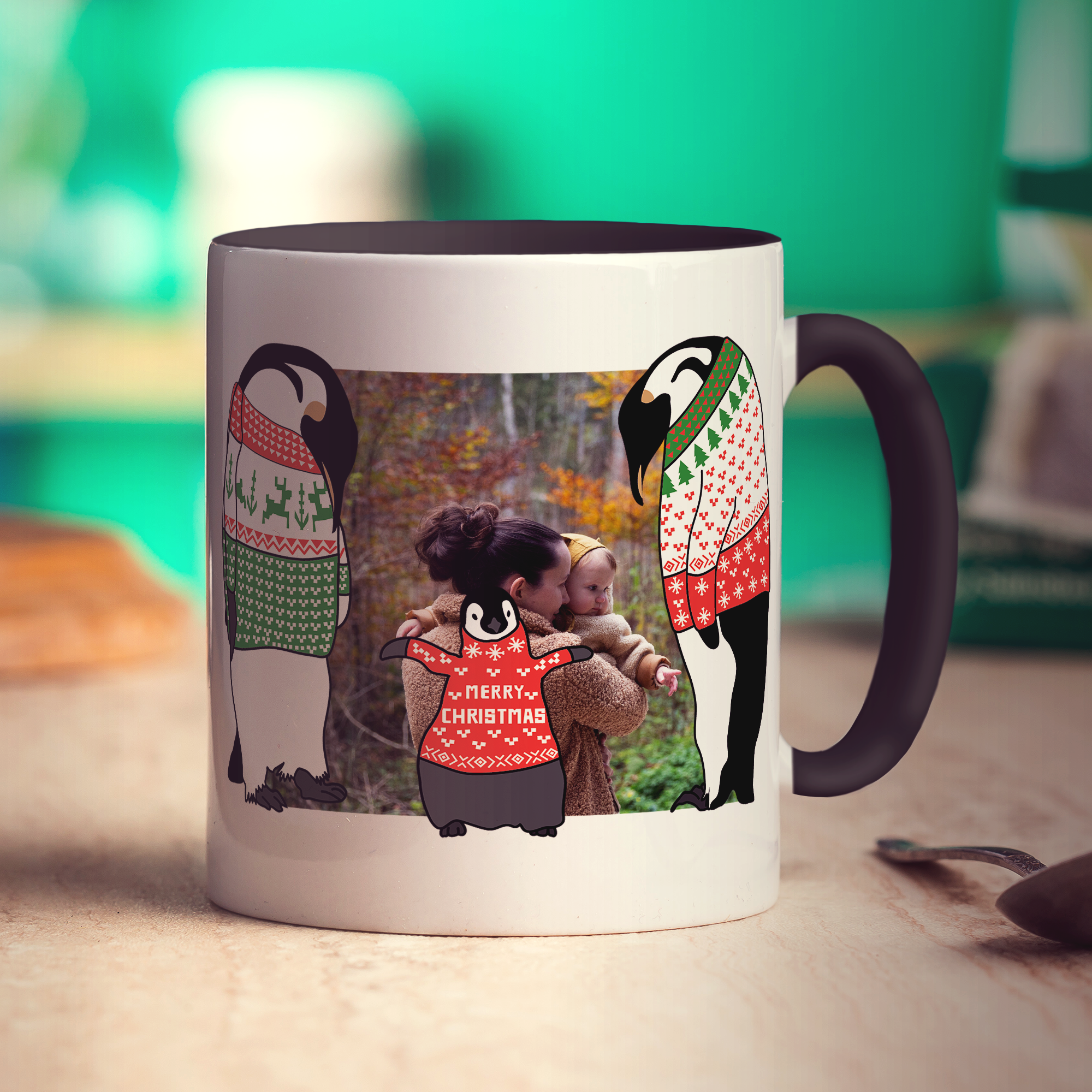 Family Penguin Photo Mug - Standard 330ml (11oz) / Black