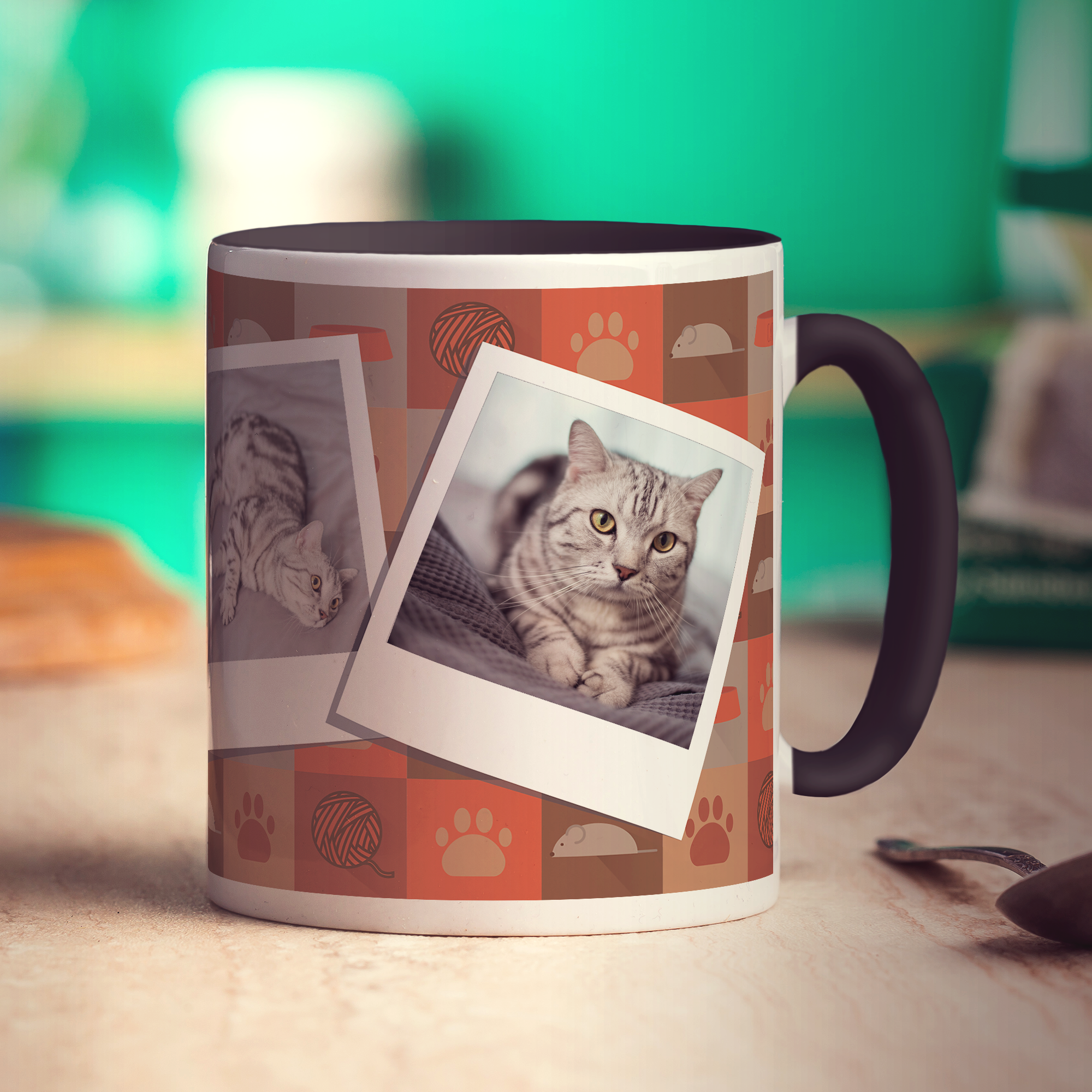 Cat Pattern Polaroid Photo Mug - Standard 330ml (11oz) / Black