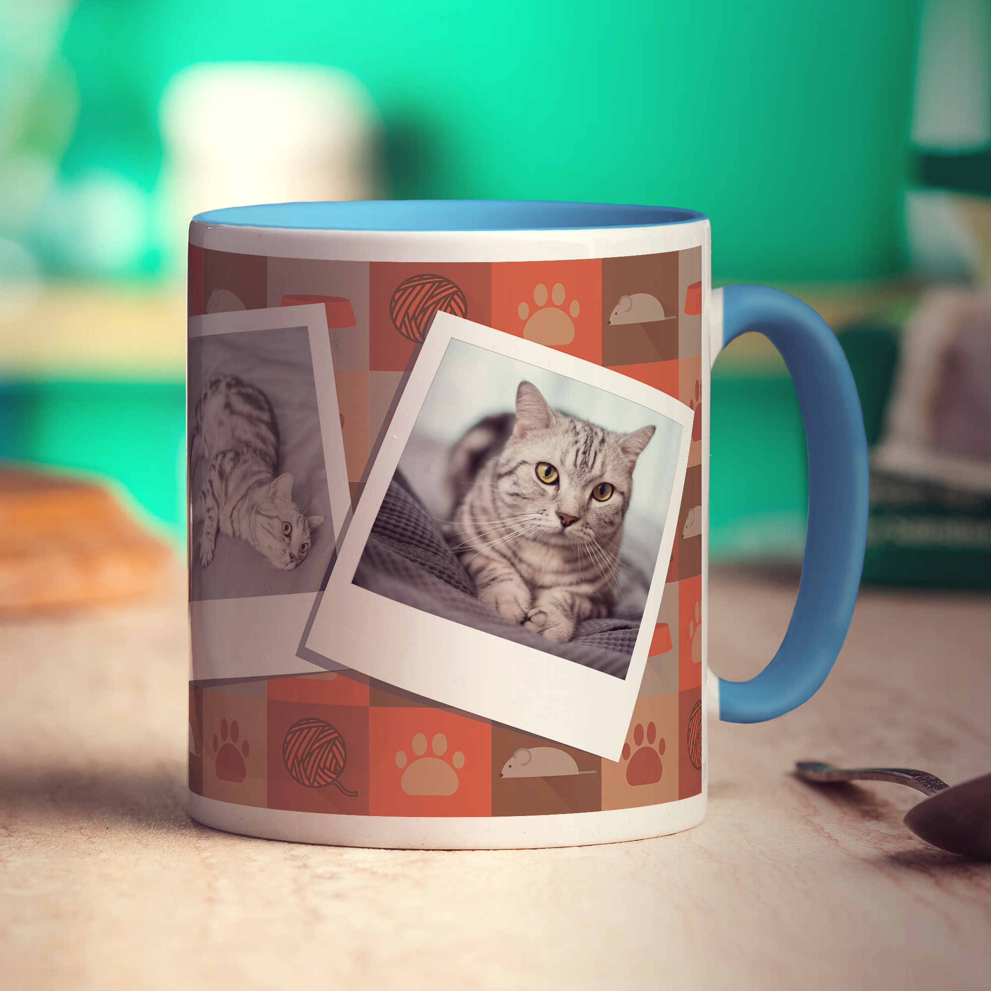 Cat Pattern Polaroid Photo Mug - Standard 330ml (11oz) / Blue