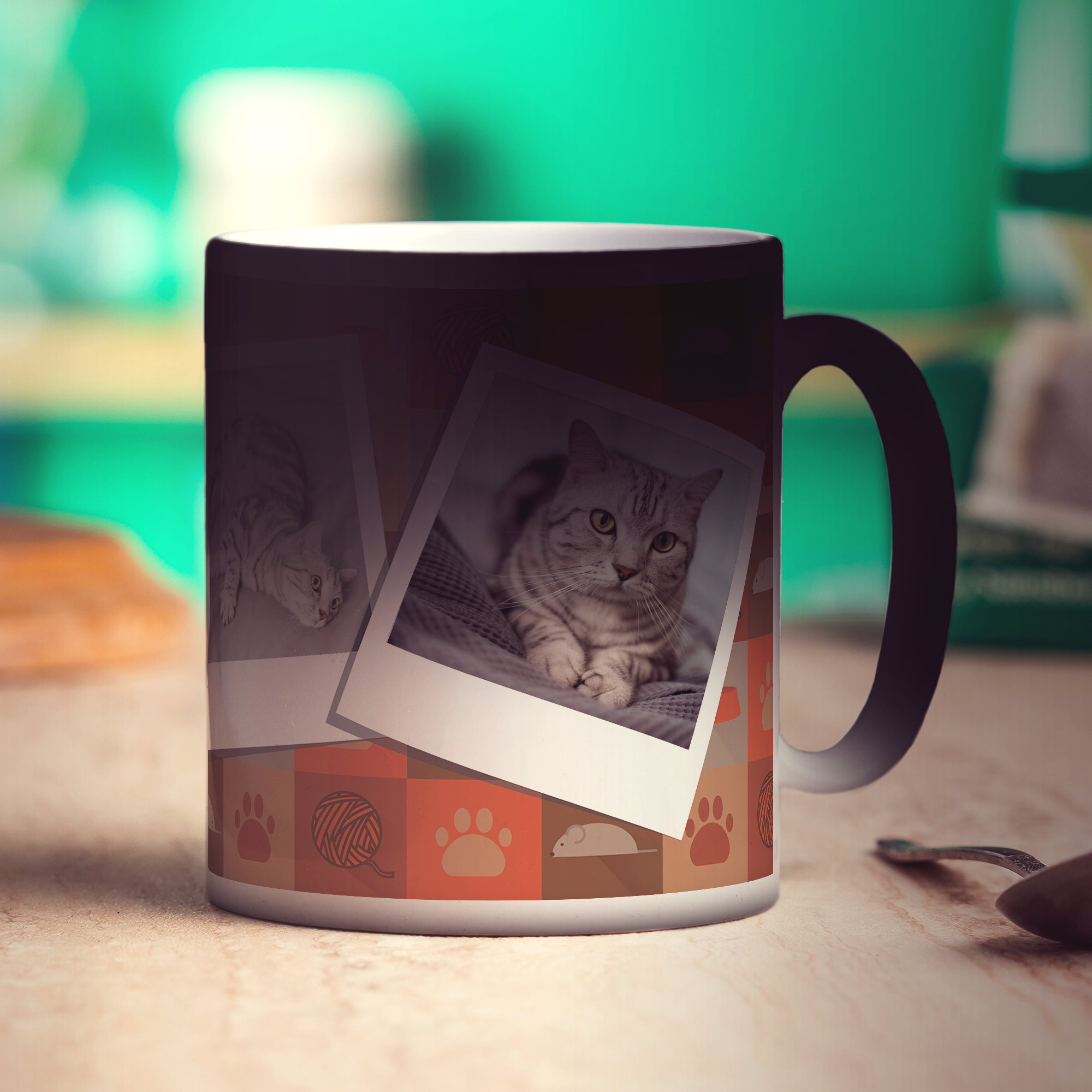 Cat Pattern Polaroid Photo Mug - Standard 330ml (11oz) / Magic Mug