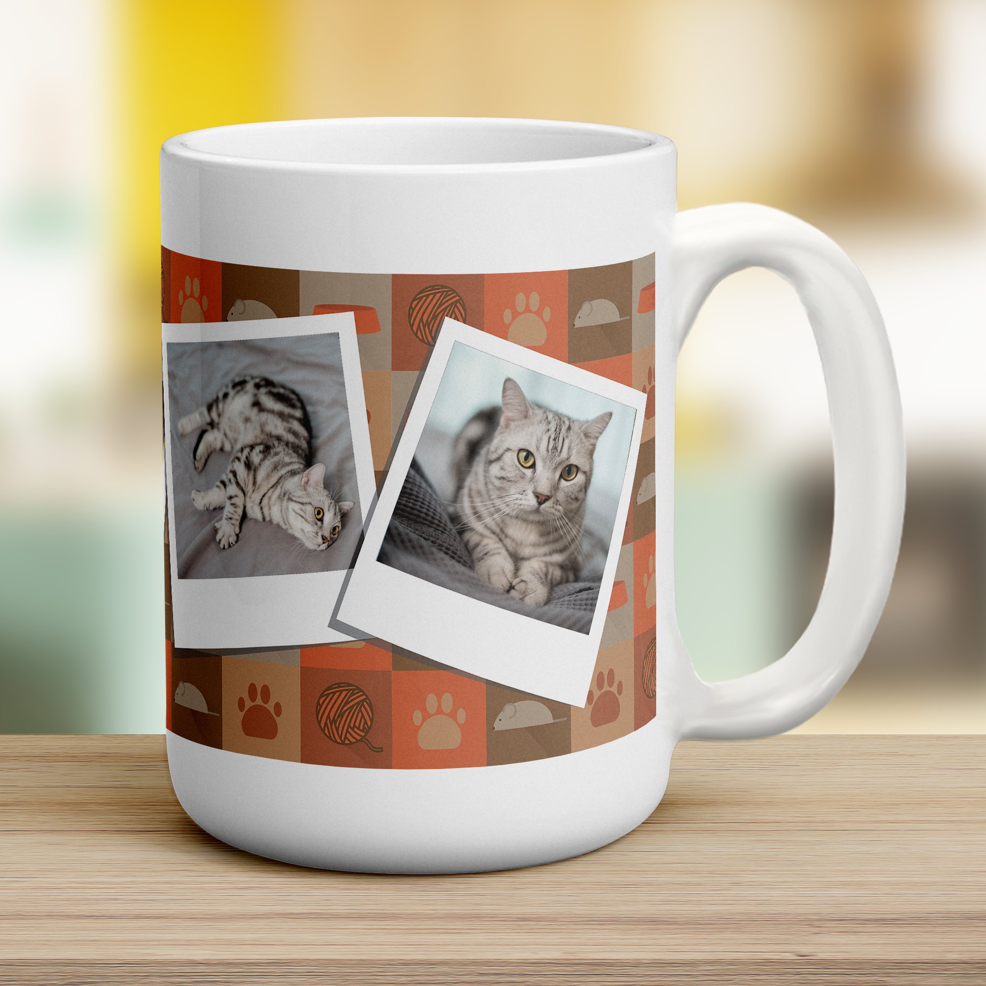 Cat Pattern Polaroid Photo Mug - Jumbo 440ml (15oz) / White