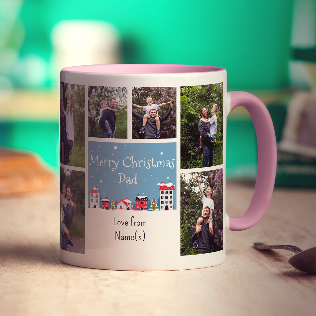 6 Photo and Text Merry Christmas Dad Mug - Standard 330ml (11oz) / Pink