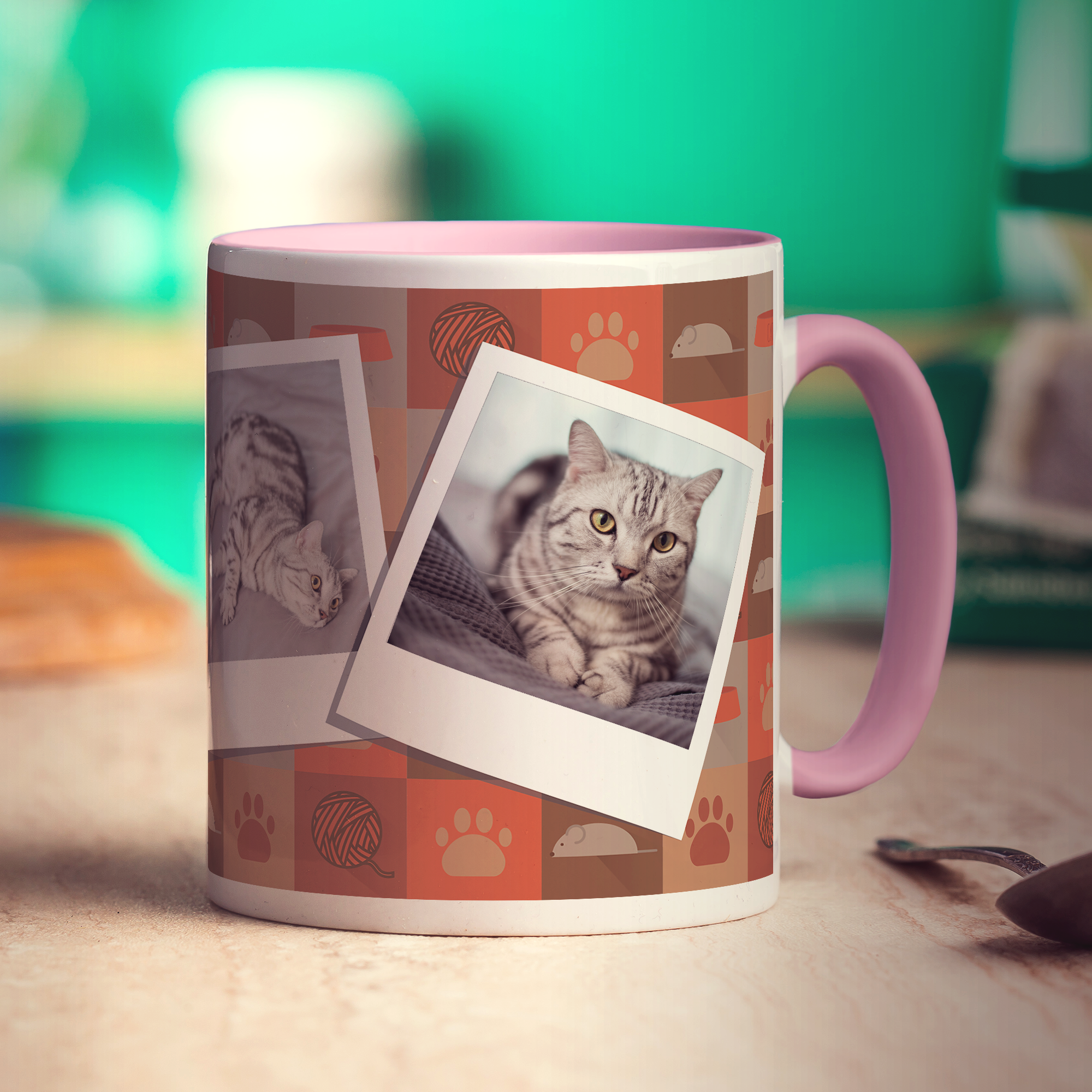 Cat Pattern Polaroid Photo Mug - Standard 330ml (11oz) / Pink