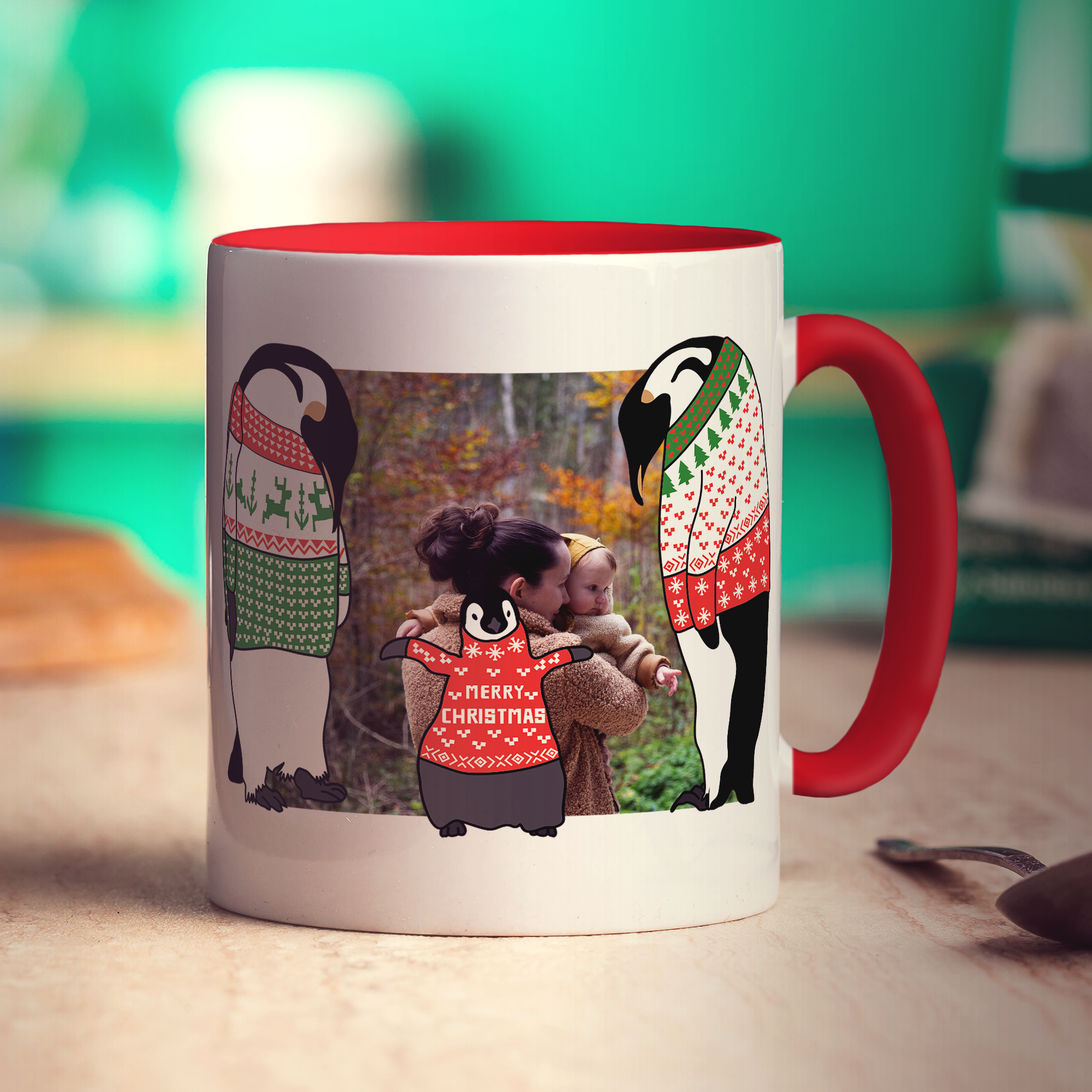 Family Penguin Photo Mug - Standard 330ml (11oz) / Red