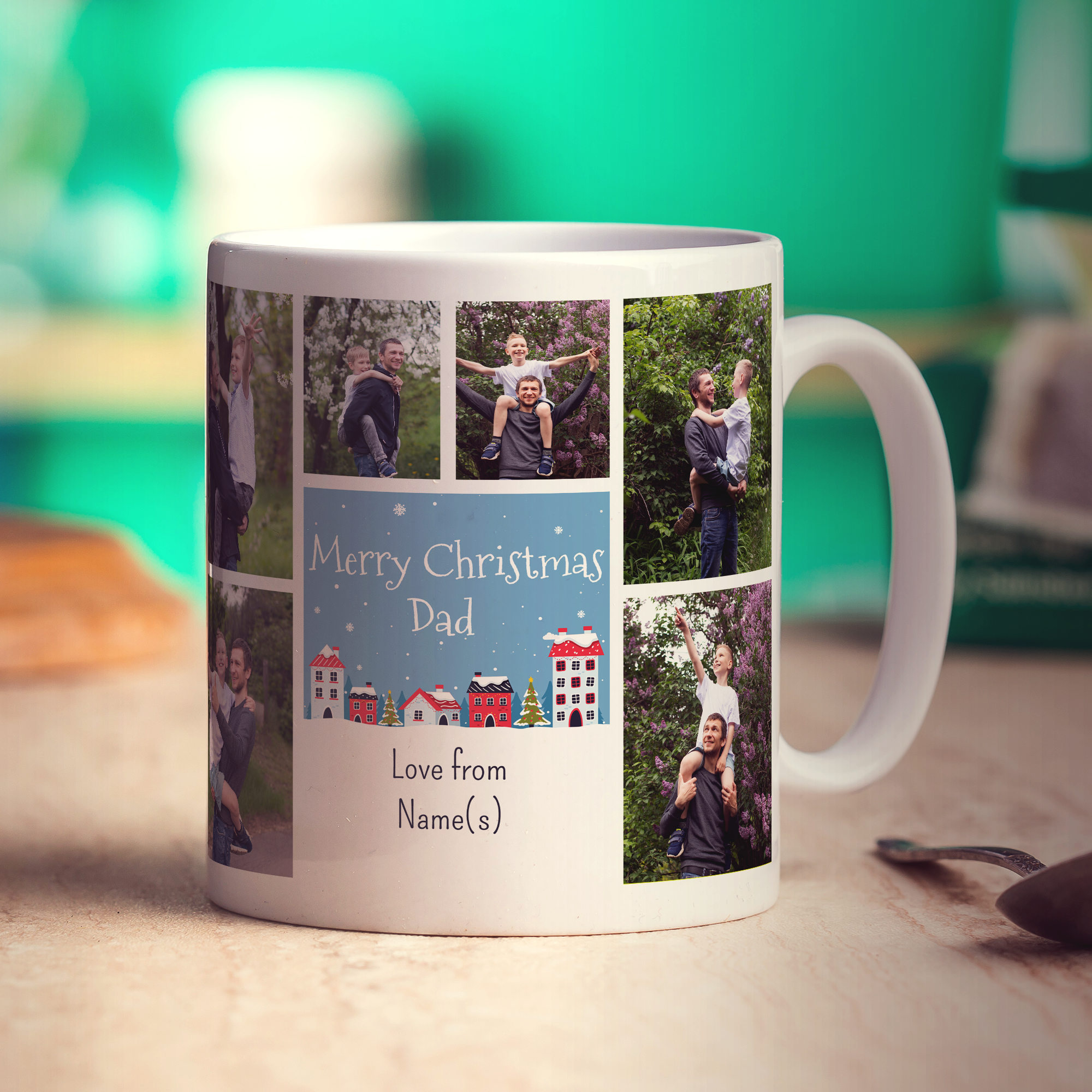 6 Photo and Text Merry Christmas Dad Mug