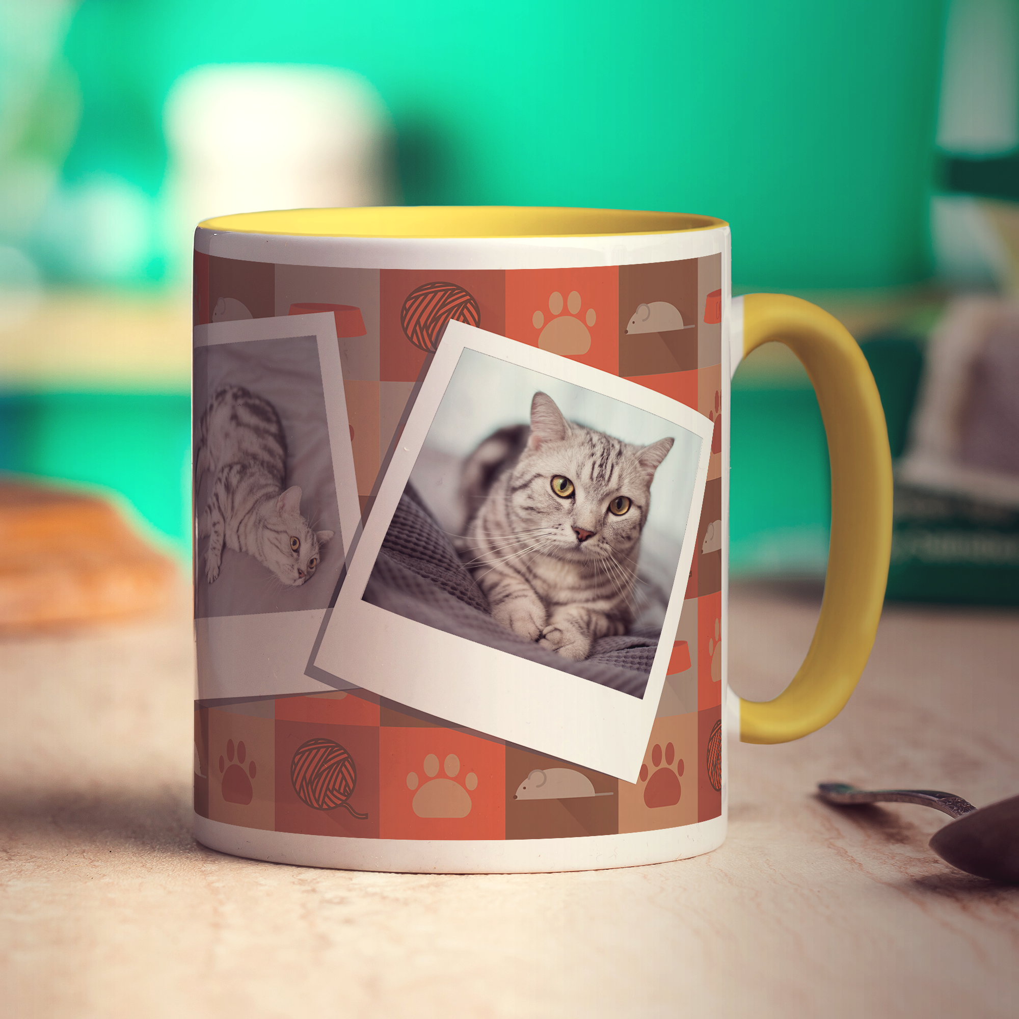 Cat Pattern Polaroid Photo Mug - Standard 330ml (11oz) / Yellow