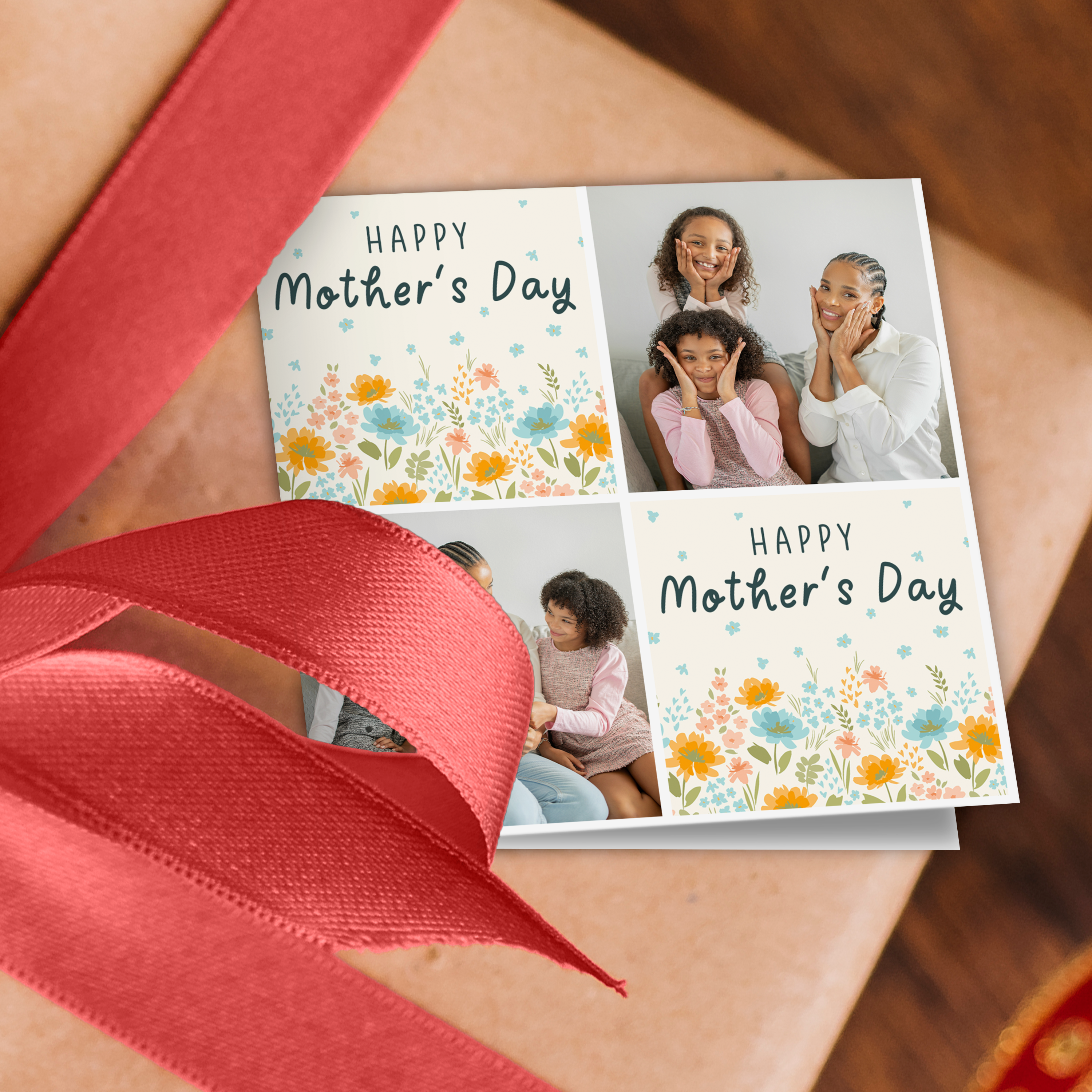 Floral Mother's Day Photo Grid Wrapping Paper
