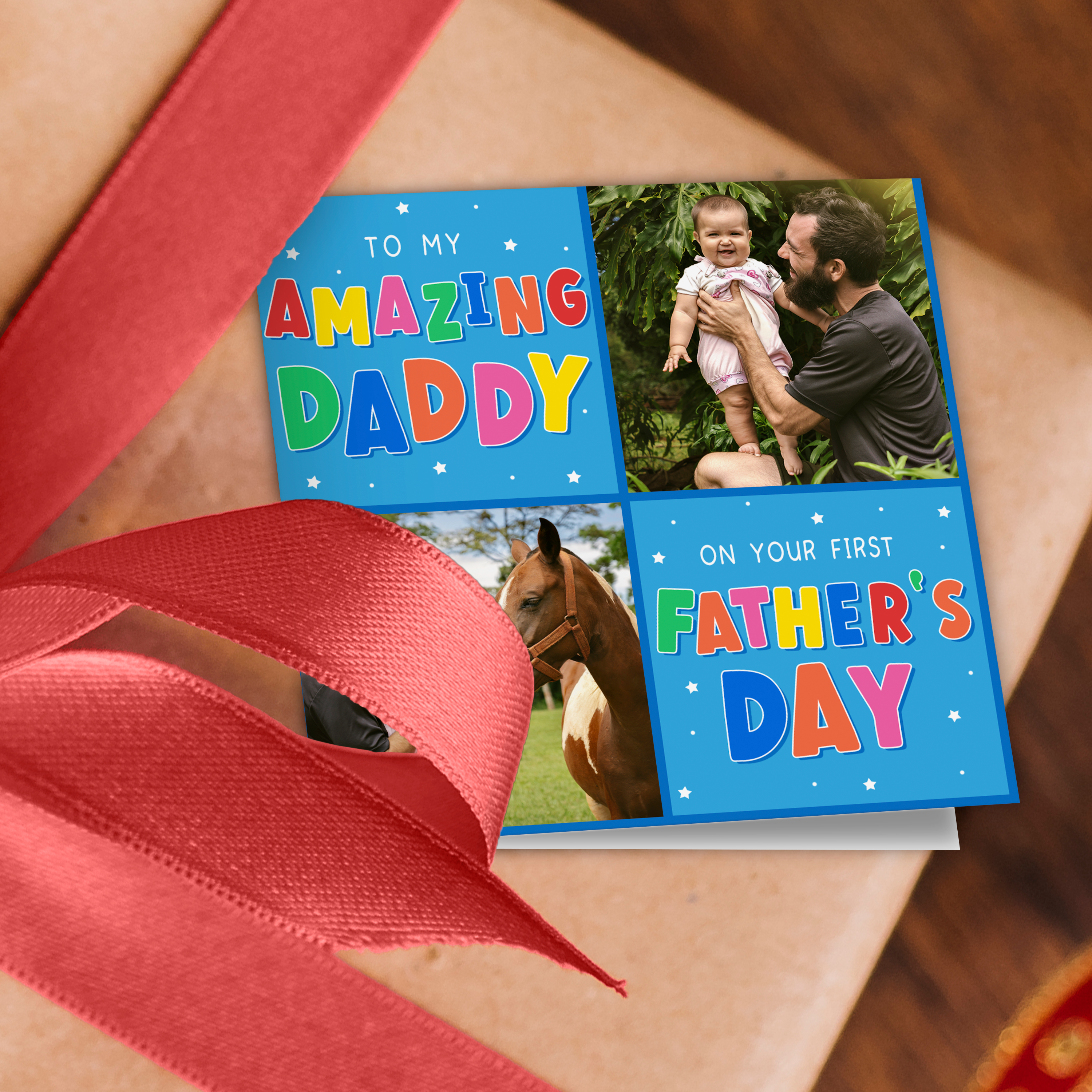 First Father's Day Photo Grid Wrapping Paper