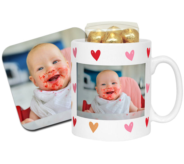 Hearts Personalised Photo Mug with Message