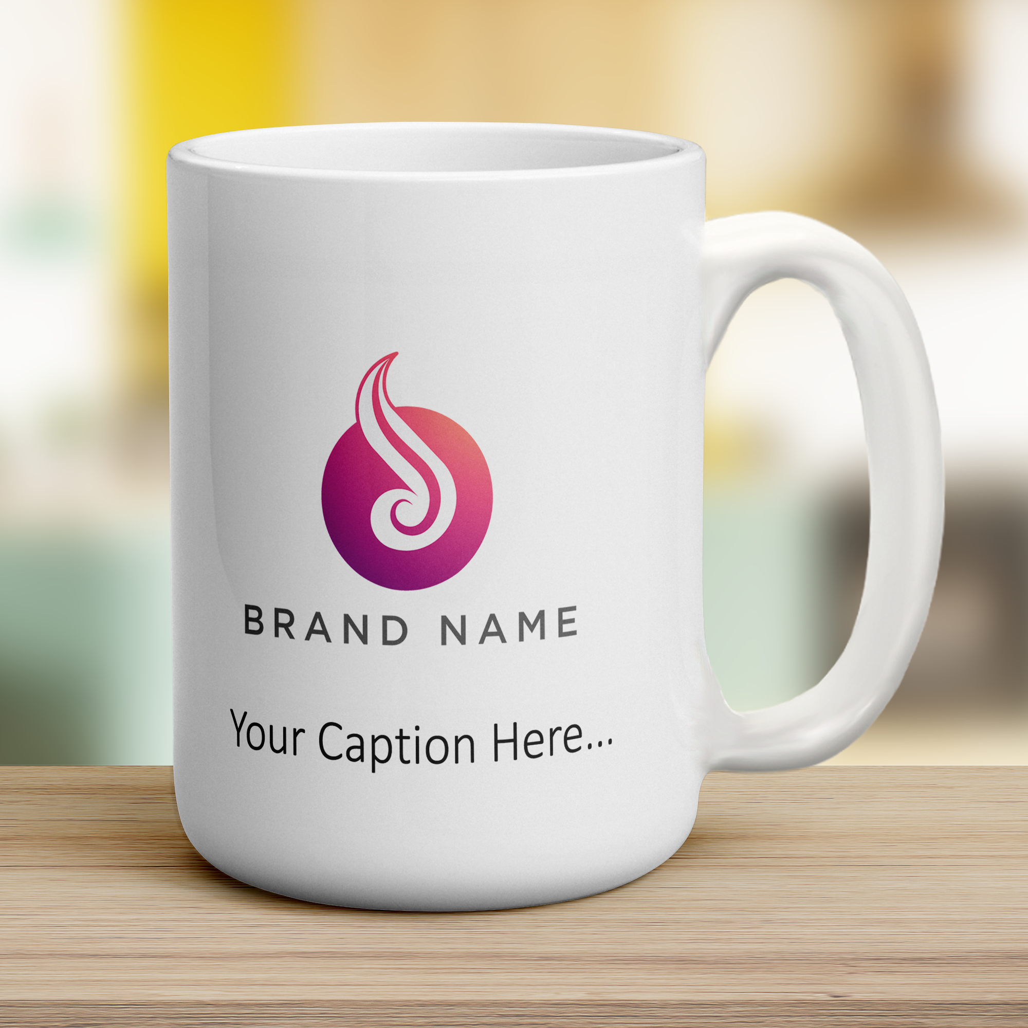 Custom Mug with Printed Logo, Caption & Text