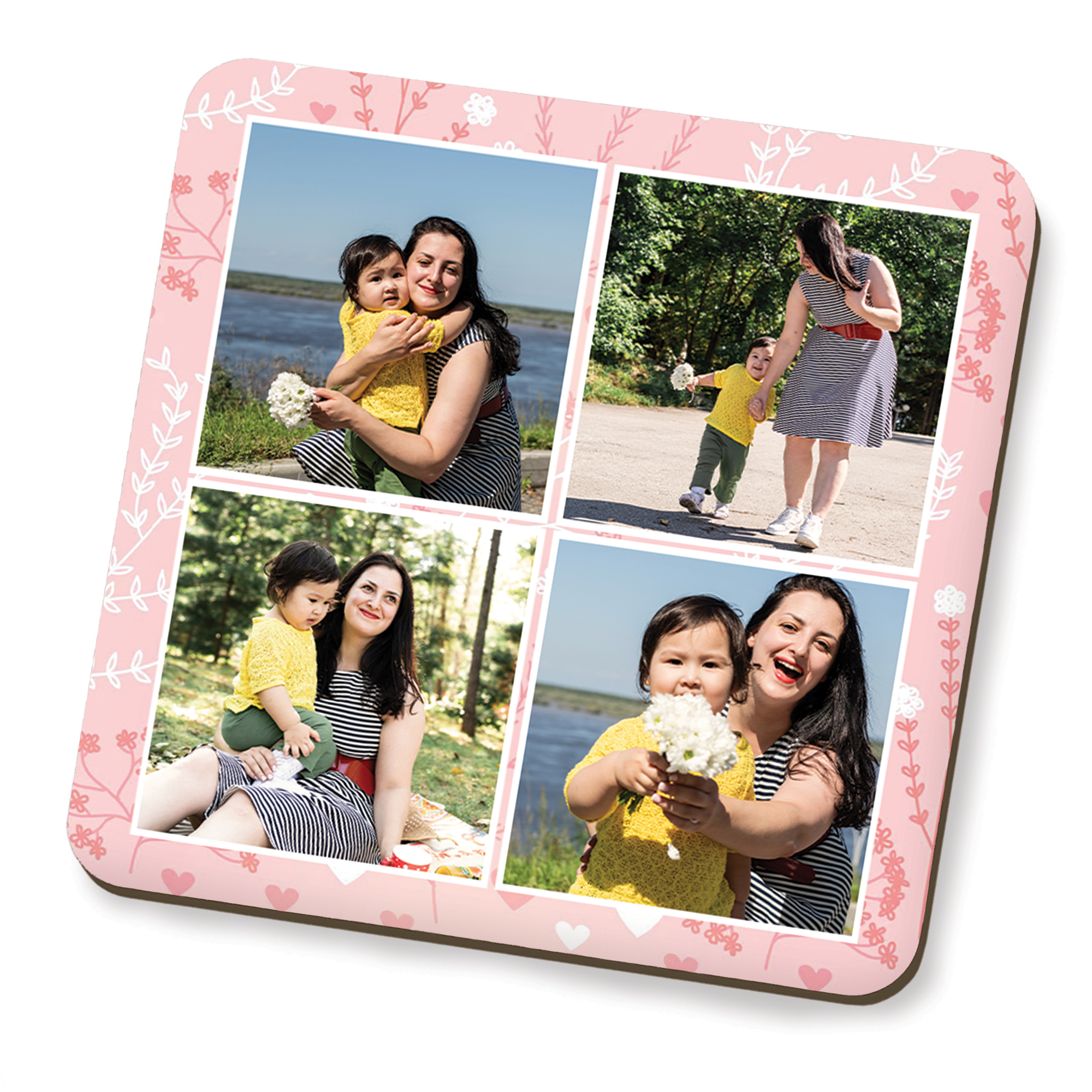 Pink 4 Photo Mother's Day Coaster