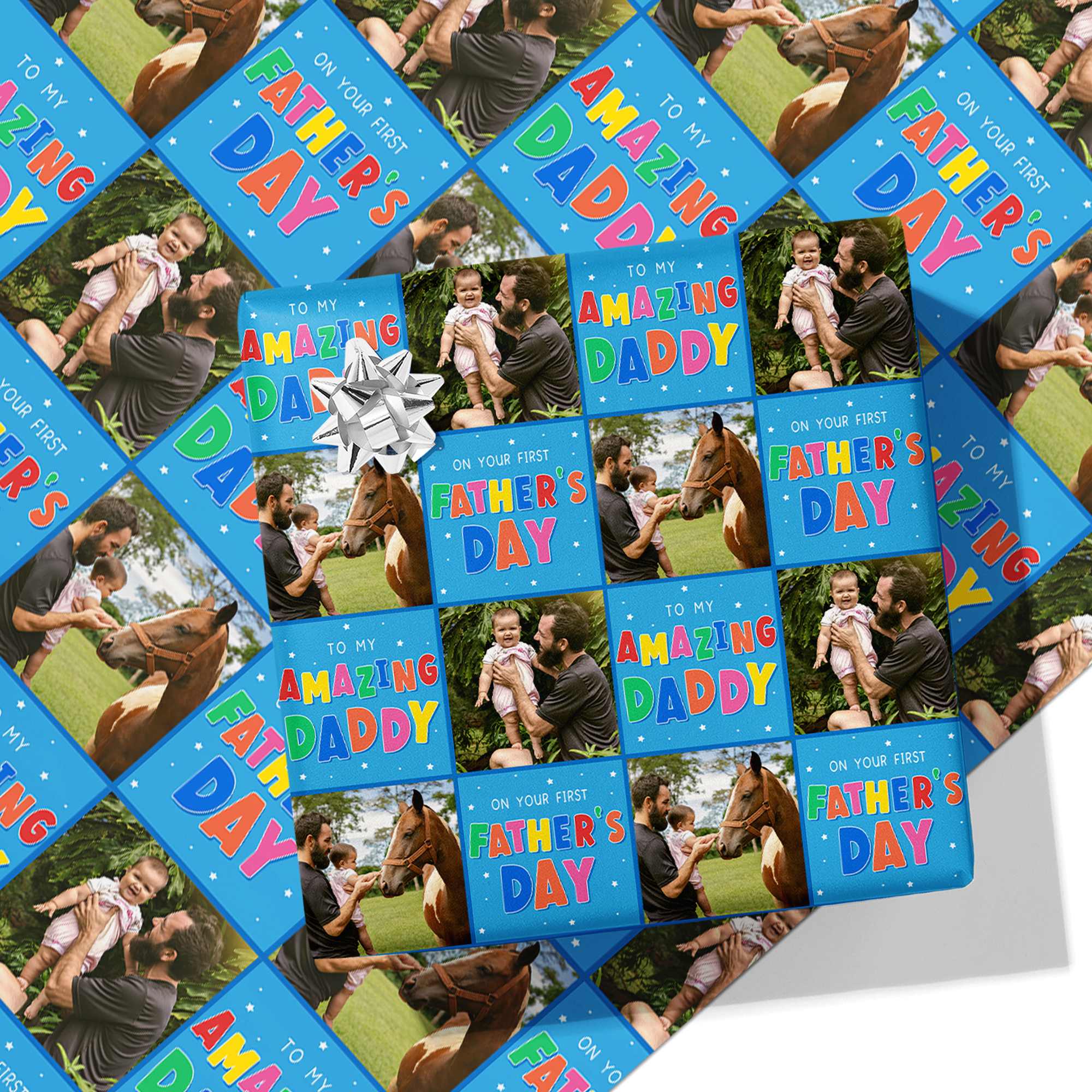 First Father's Day Photo Grid Wrapping Paper