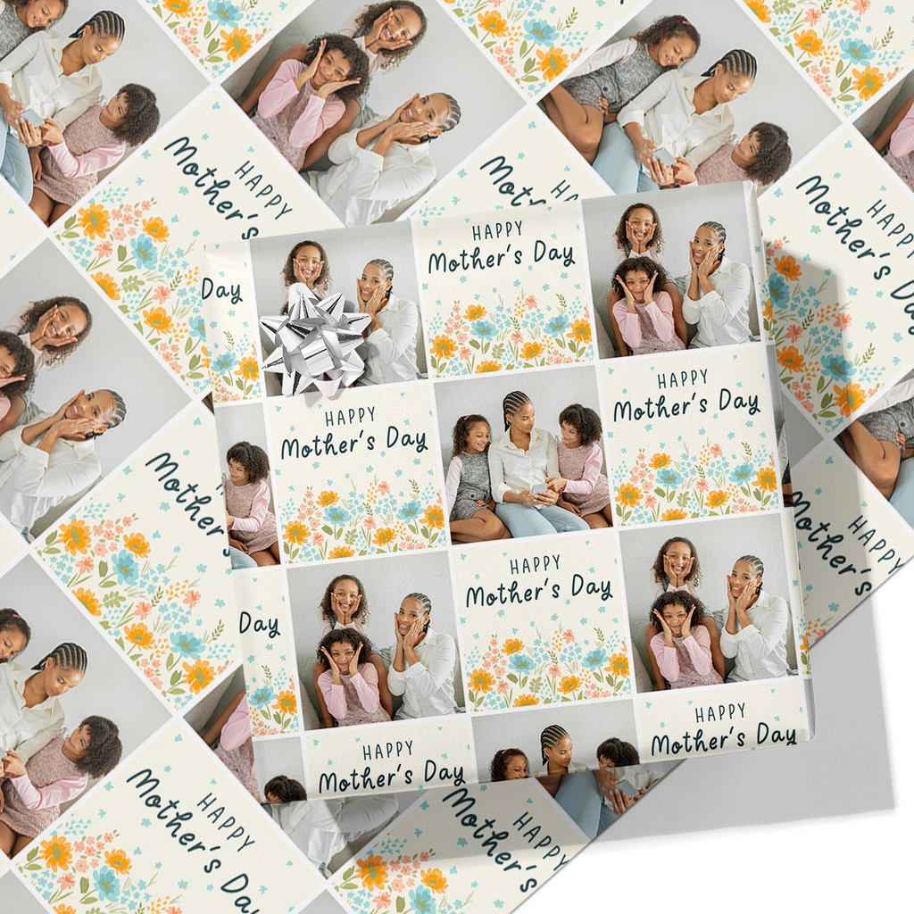 Floral Mother's Day Photo Grid Wrapping Paper