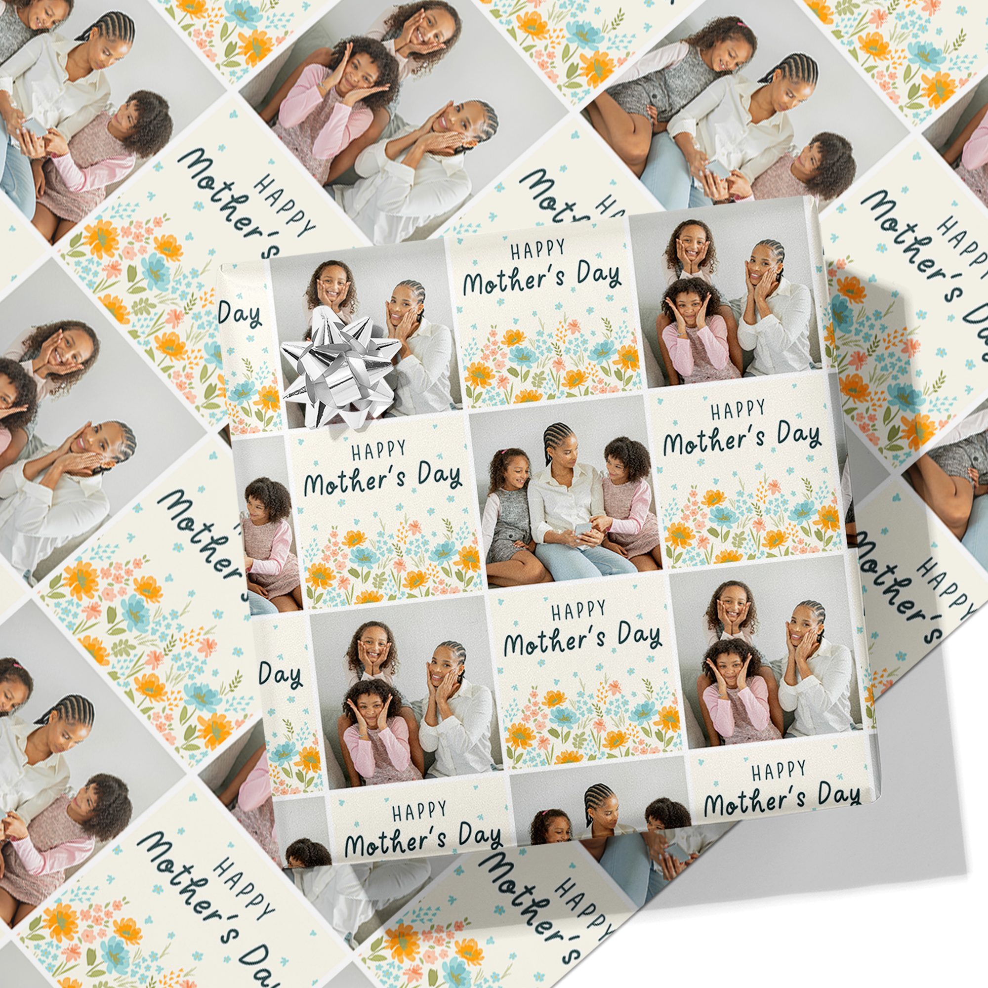Floral Mother's Day Photo Grid Wrapping Paper