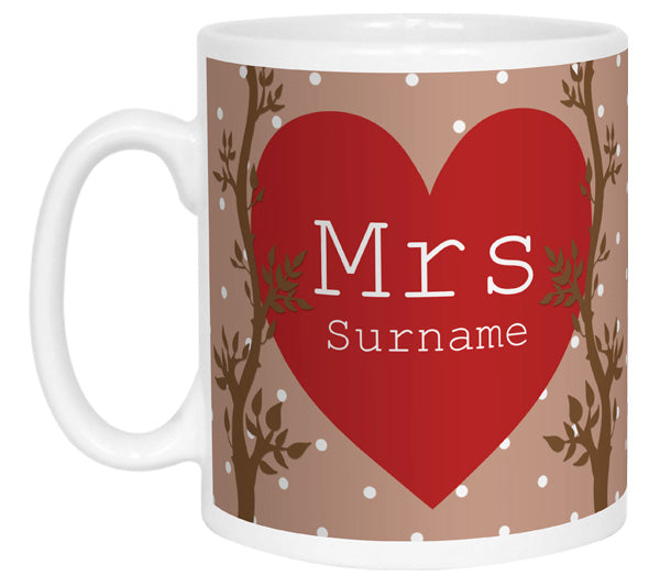 Mrs Alpine Heart Name Mug