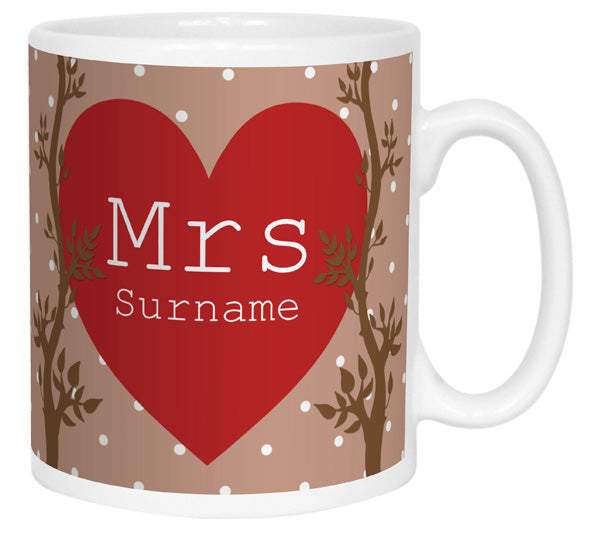 Mrs Alpine Heart Name Mug