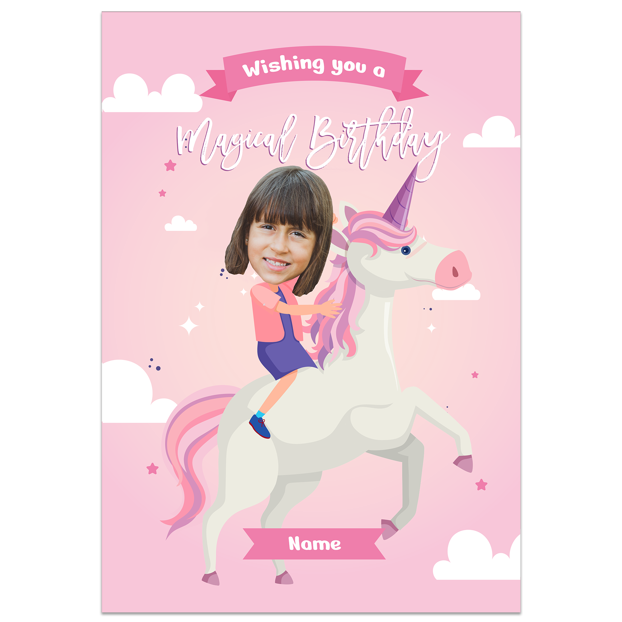Riding Unicorn Birthday Photo Card