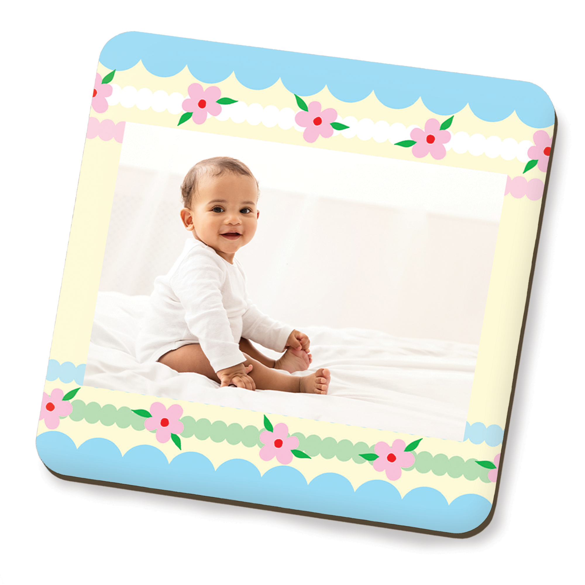 Pretty Stripes and Flowers Photo Coaster