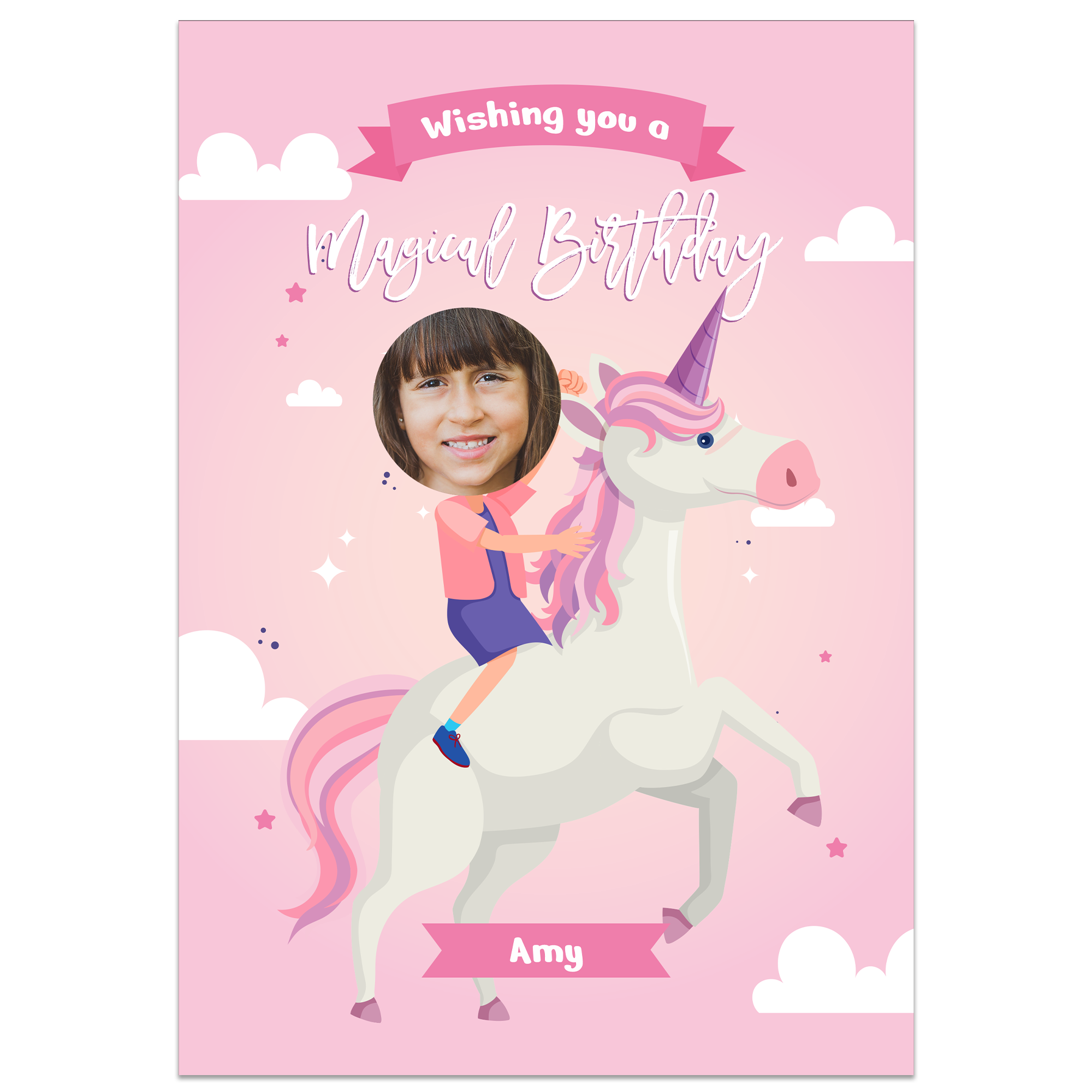 Riding Unicorn Birthday Photo Card